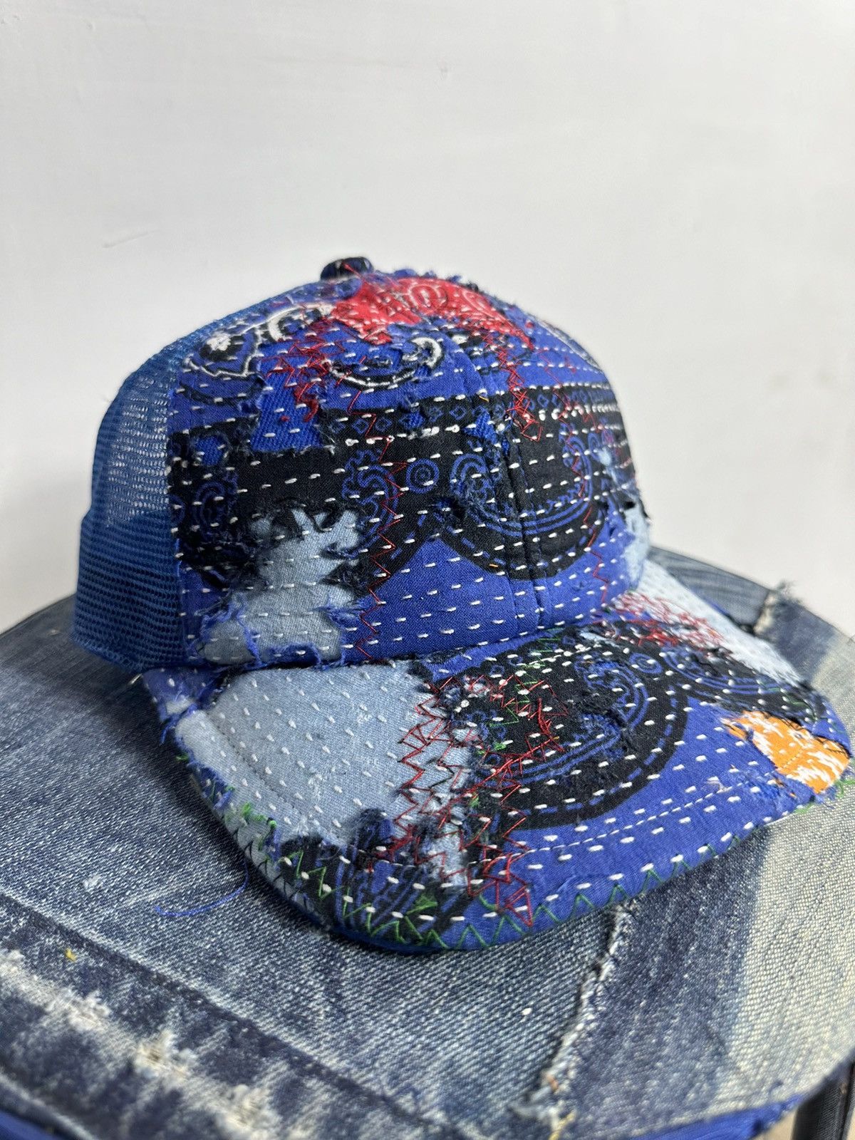 Handmade Custom Made Distressed Paisley Patchwork Boro Trucker hats Size ONE SIZE - 2 Thumbnail
