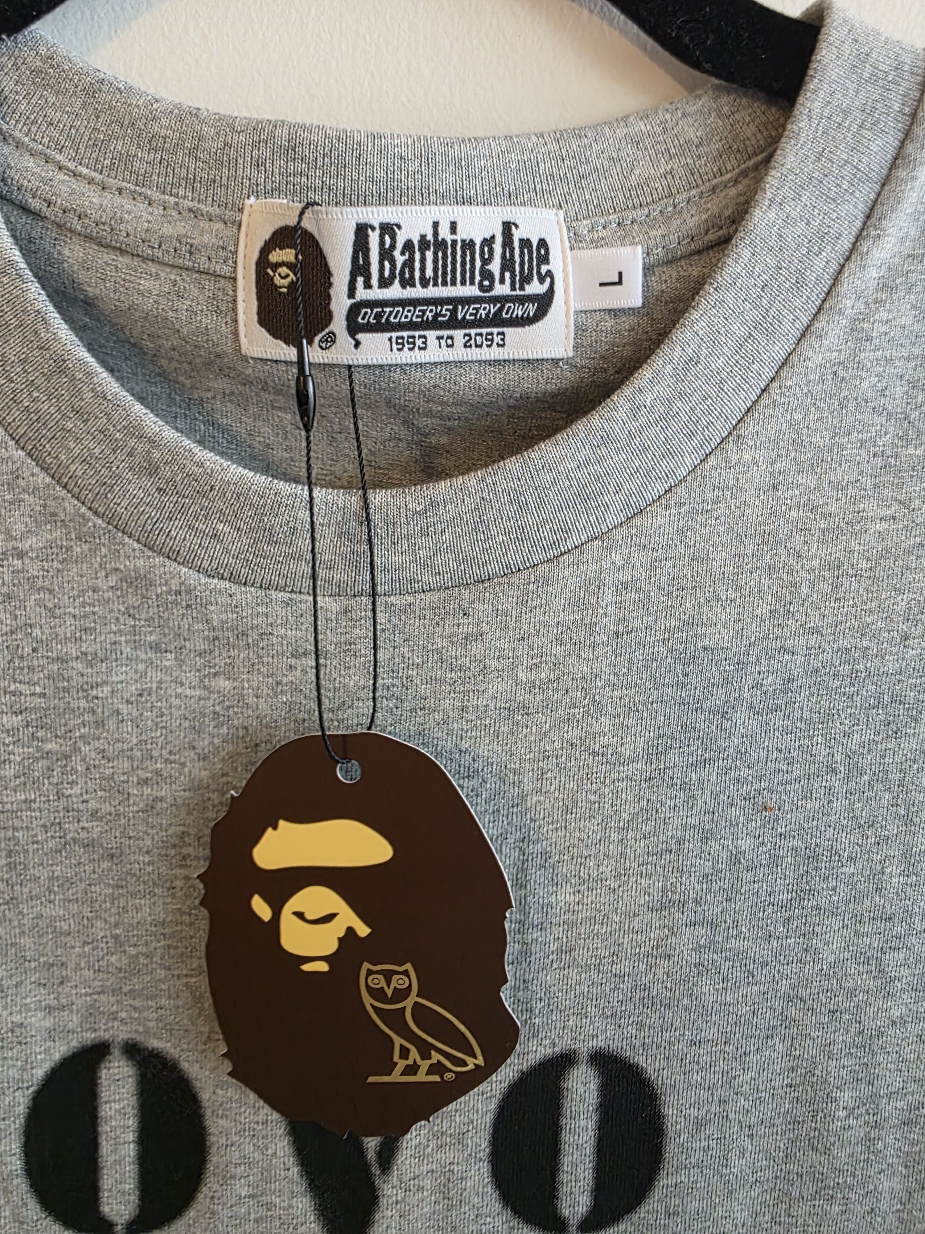Bape X OVO Grey Tee Size Large
