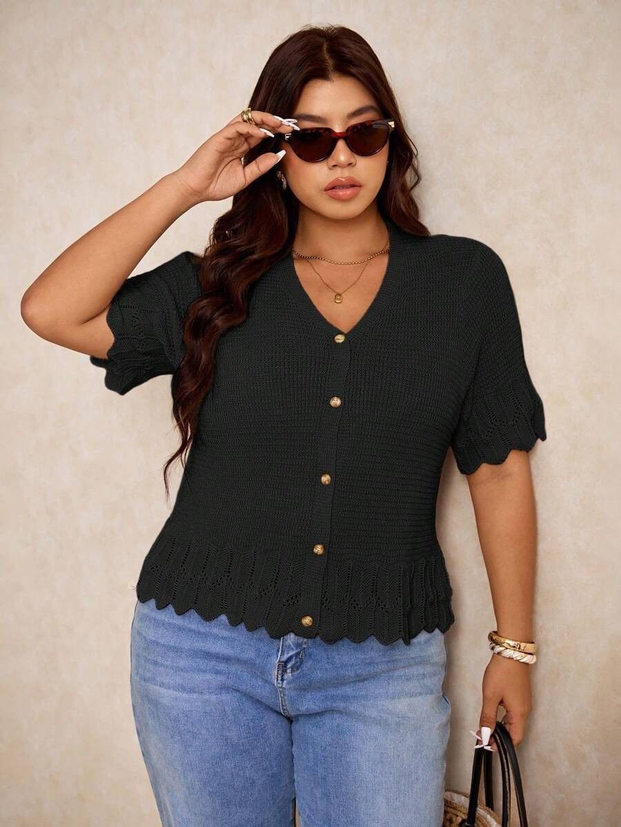 Other Elaquor Plus Size Casual Solid Color Short Sleeve Cardigan Size XL / US 12-14 / IT 48-50 - 3 Thumbnail