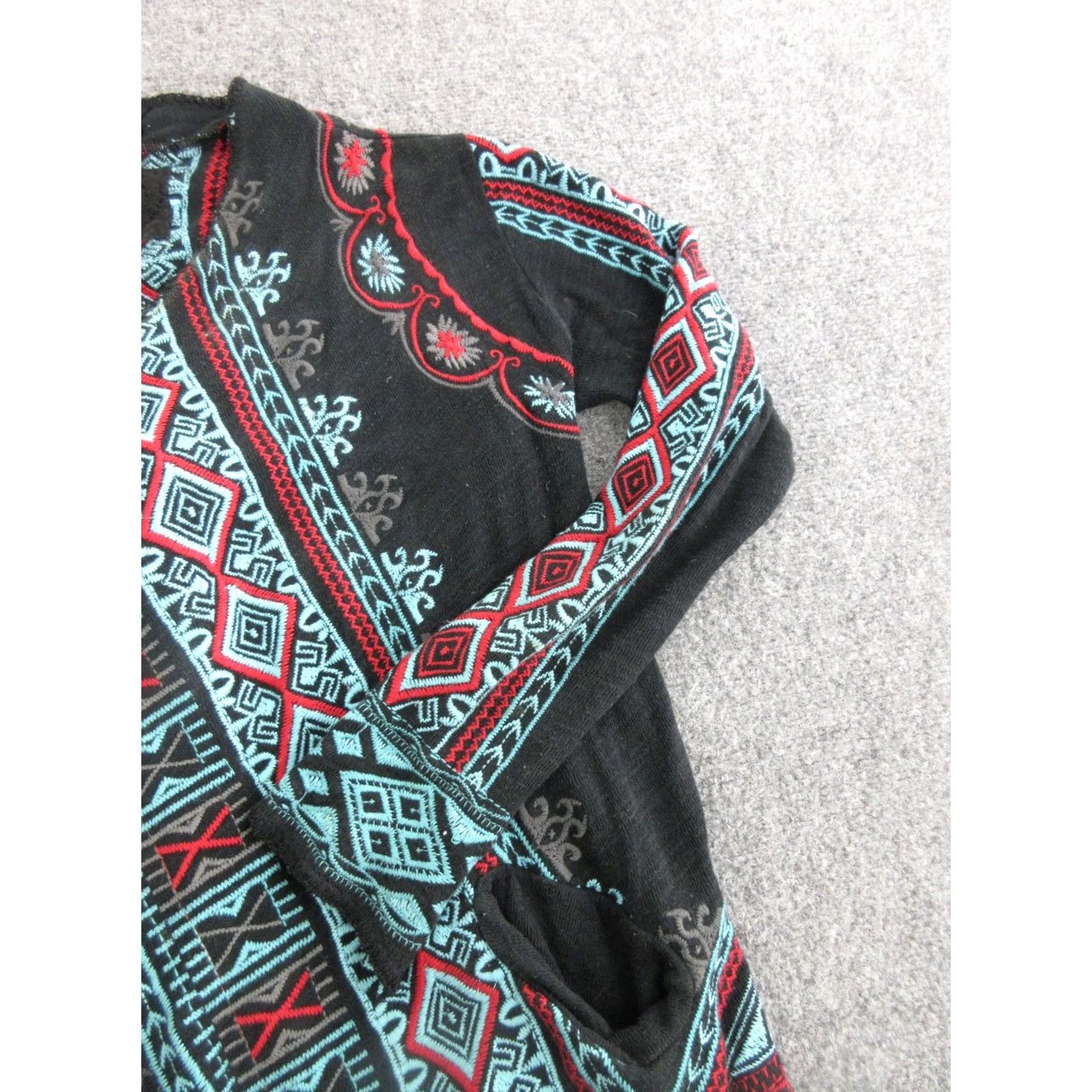 Johnny Was Johnny Was Sweater Cardigan Womens Medium Black Aztec Wrap Belted Knit Boho Wrap Open V-Neck Long Sleeve Geometric Fall Casual Size M / US 6-8 / IT 42-44 - 4 Thumbnail