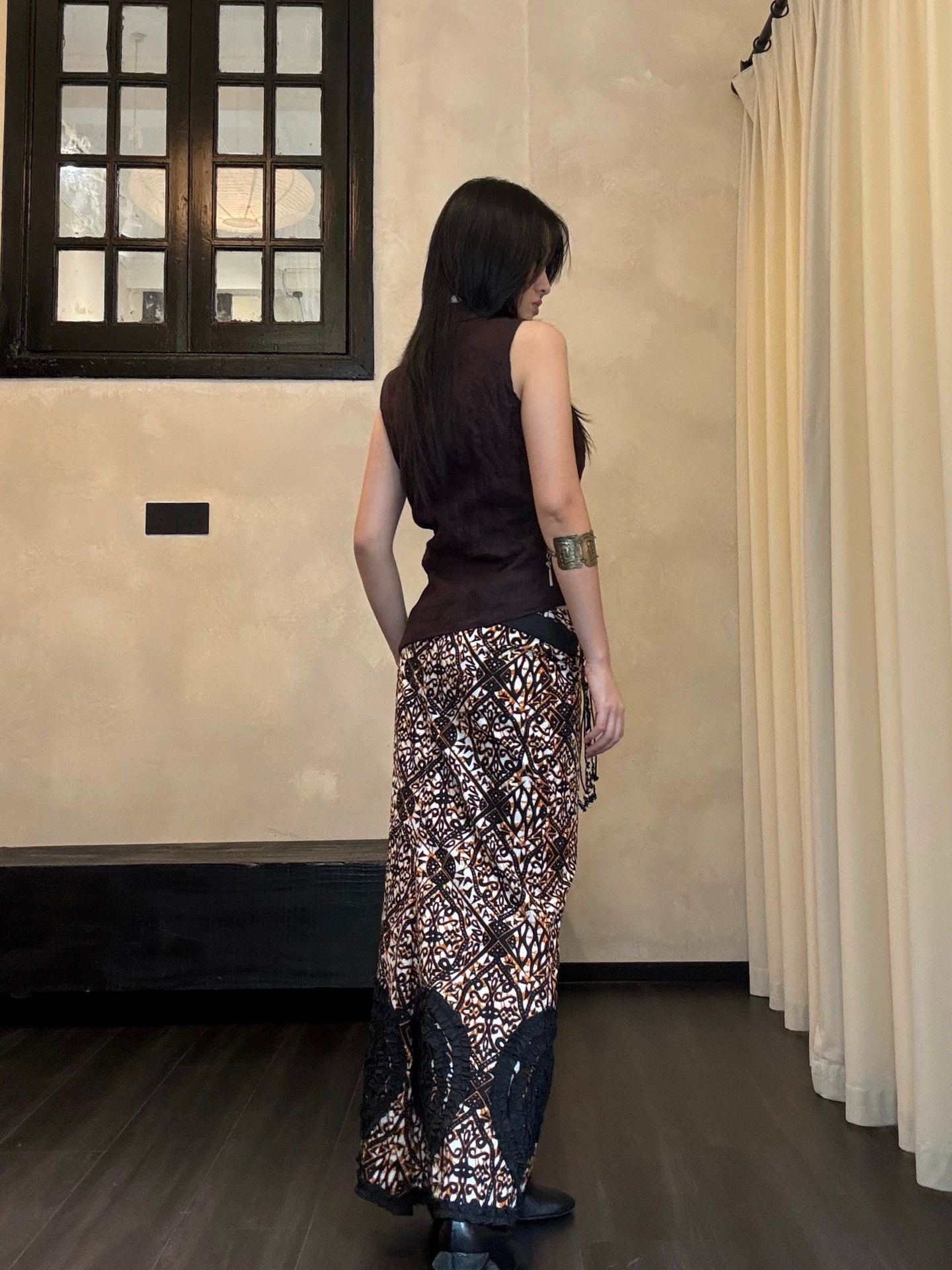 Other French Vintage Women's Fish Tail Skirt w/Belt Graphic Print Collage Size 26" / US 2 / IT 38 - 4 Thumbnail