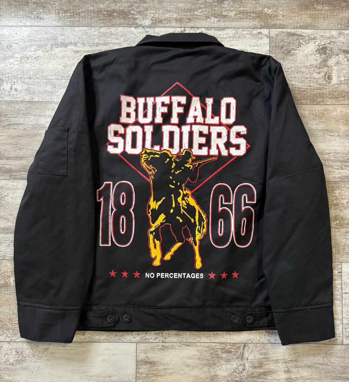 image of Vintage No Percentages Buffalo Soldiers Mechanic Work Jacket Xlargw in Black, Men's