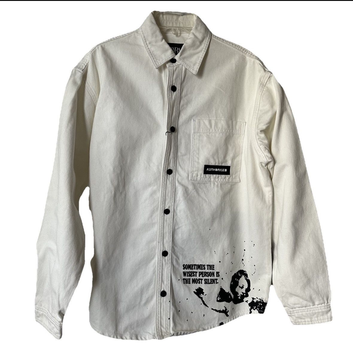 Zara New Zara Embroidered Splatter Denim Overshirt Medium Size US M / EU 48-50 / 2 - 2 Thumbnail