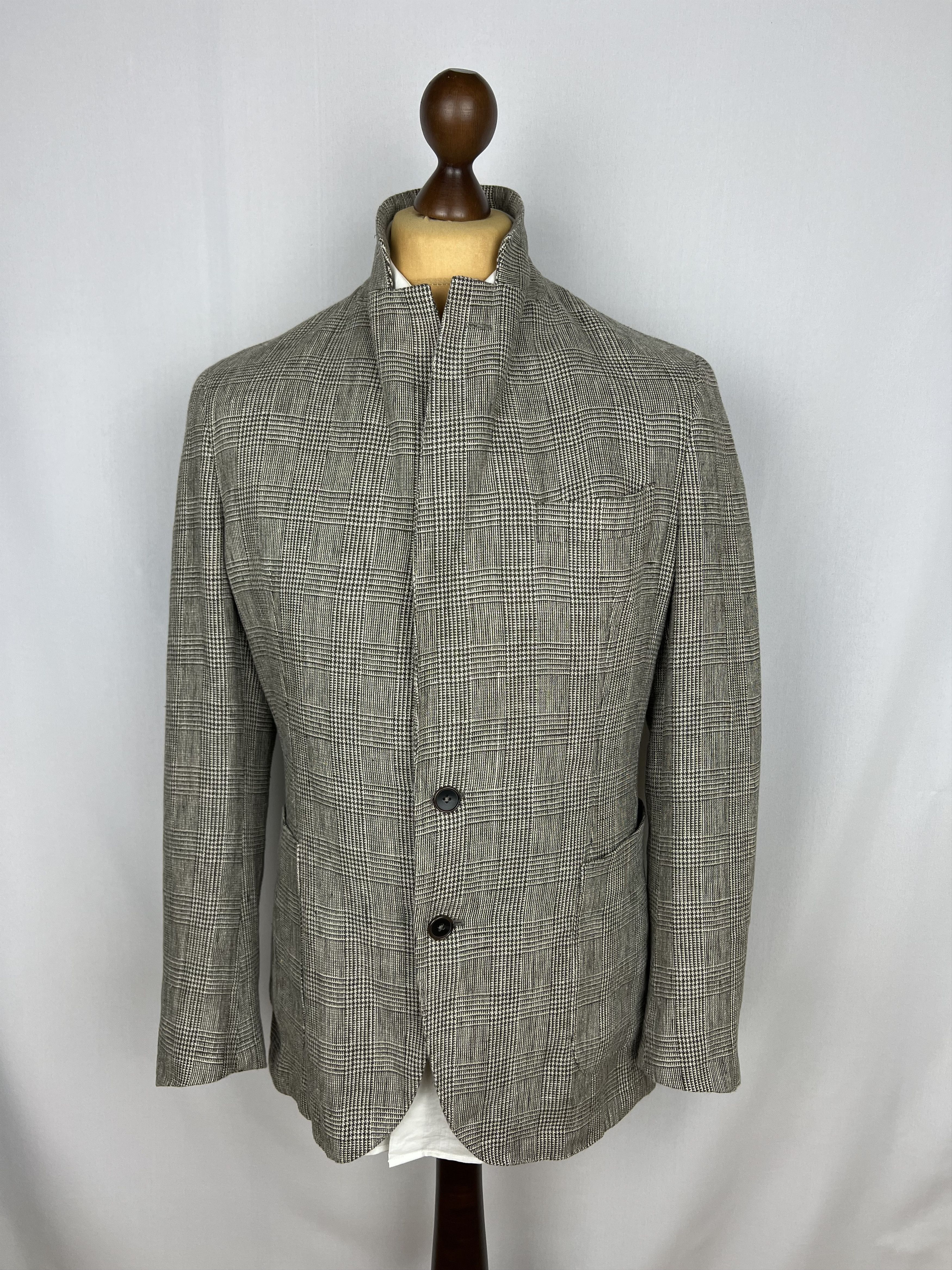 Italic PELIKAMO Zurich Beige-Gray Plaid Linen Unlined Sport Coat Size 38R - 2 Thumbnail