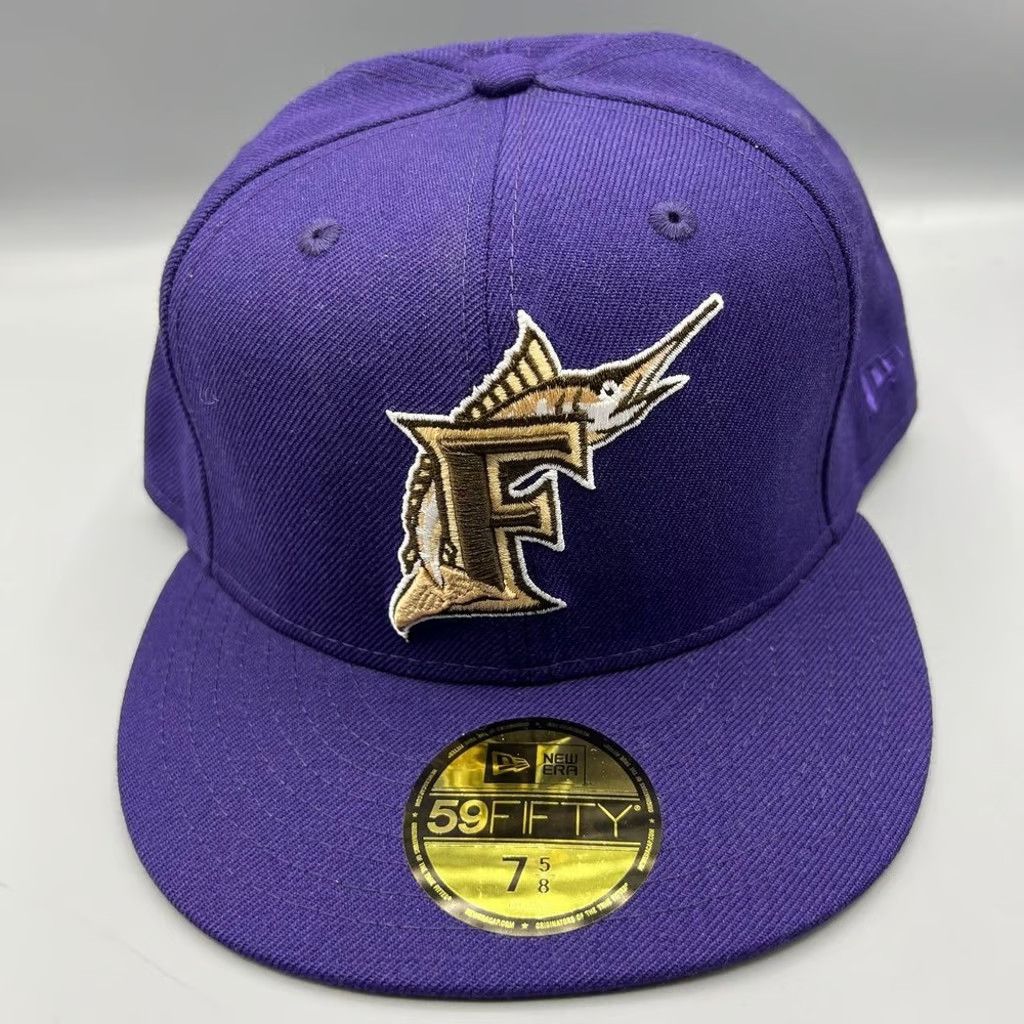New Era Florida Marlins Hat Men 7 5/8 59Fifty New Era MLB Fitted Cap Size ONE SIZE - 1 Thumbnail