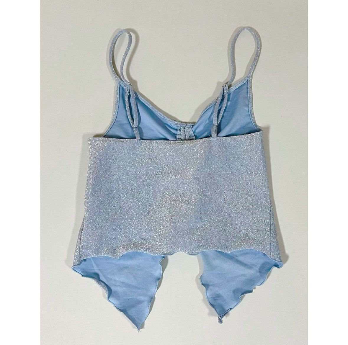 Vintage Light Blue Pastel Glitter Ruched Tie-Front Top Shirt XS 🩵 Size XS / US 0-2 / IT 36-38 - 5 Thumbnail