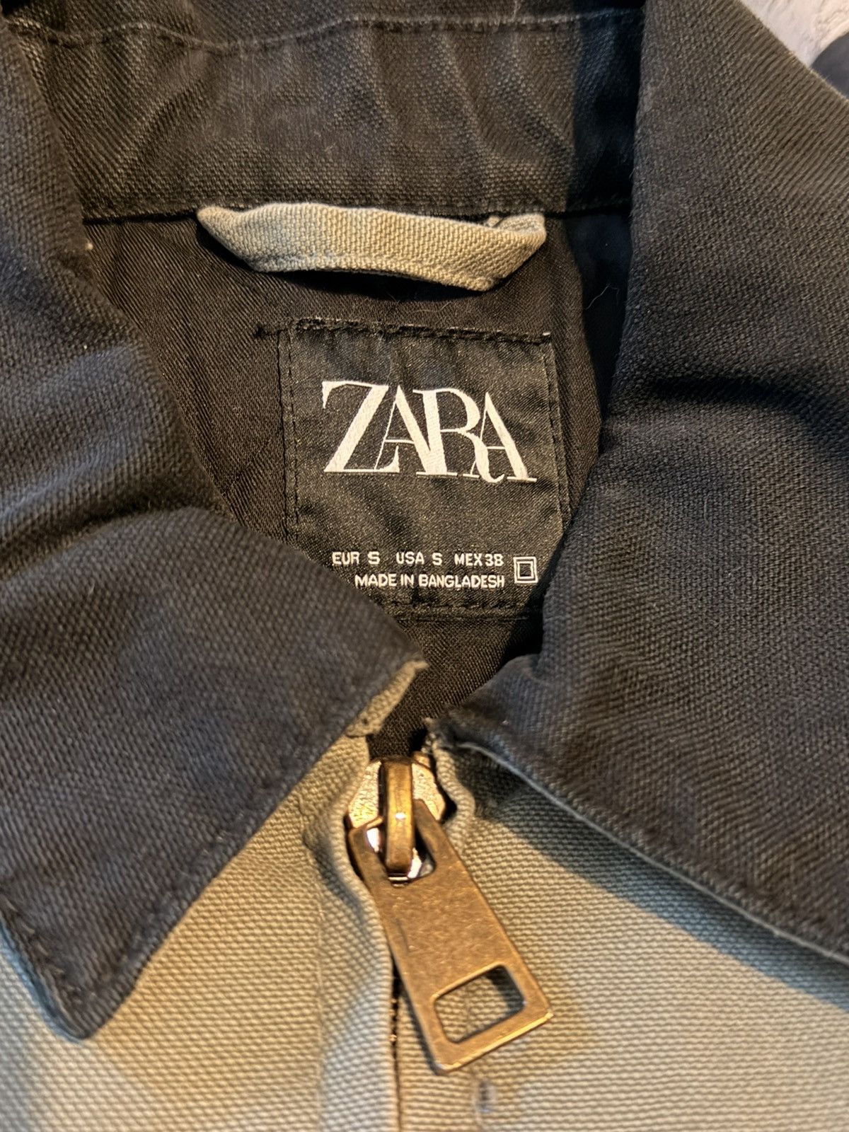 Zara ZARA Zip‑Up Jacket – Stone Green Black Collar – Size S Size US S / EU 44-46 / 1 - 4 Thumbnail