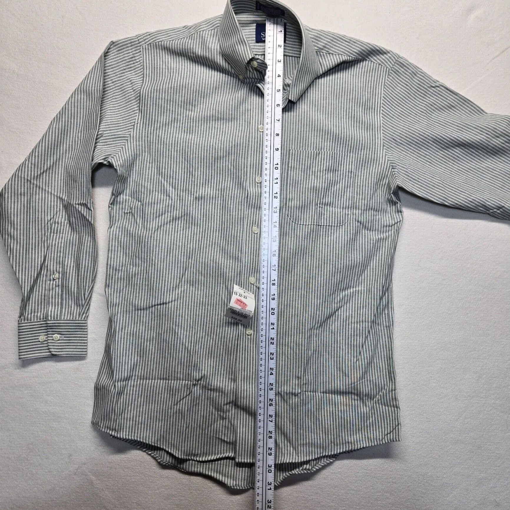 Stafford Stafford Button-Down Long Sleeve Shirt Men's Green and White Striped Size 15 Size US M / EU 48-50 / 2 - 6 Thumbnail