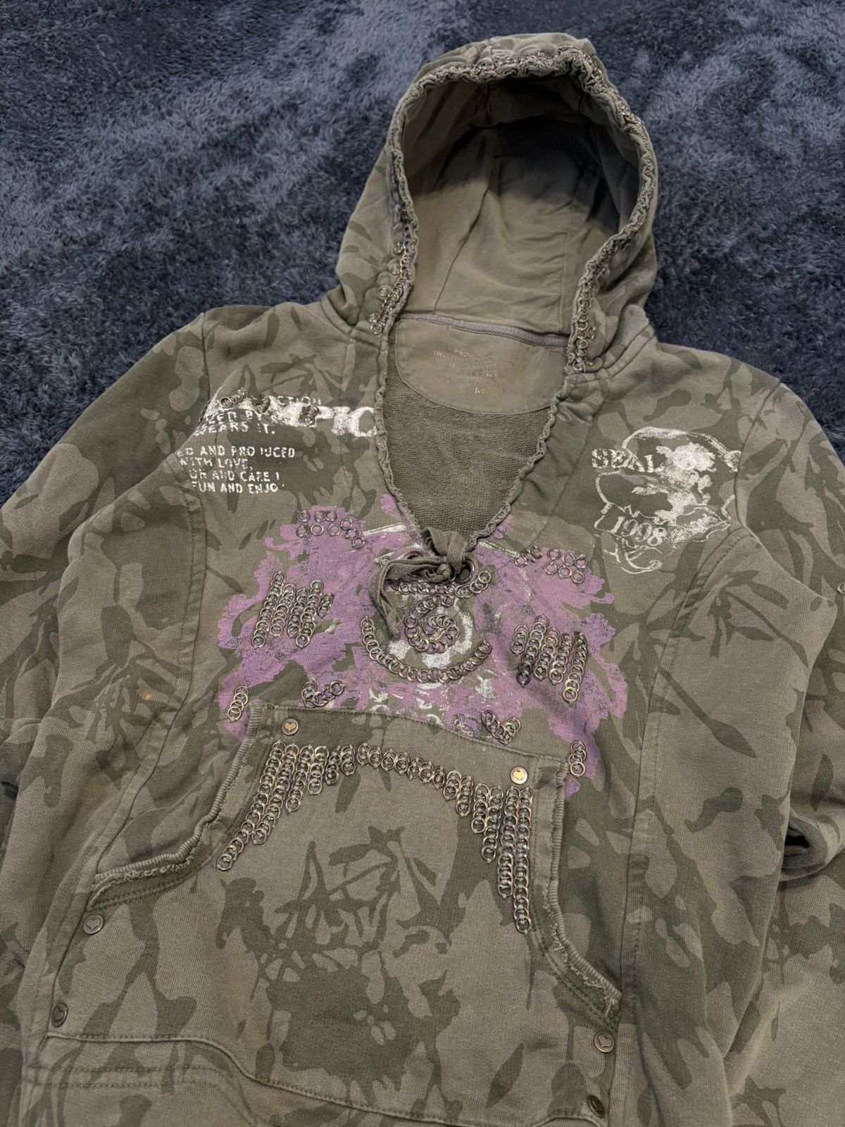 Hysteric Glamour × Undercover 00s Camo Studded Hysteric Glamour Vibe Y2K Style Hoodie Size L / US 10 / IT 46 - 2 Thumbnail