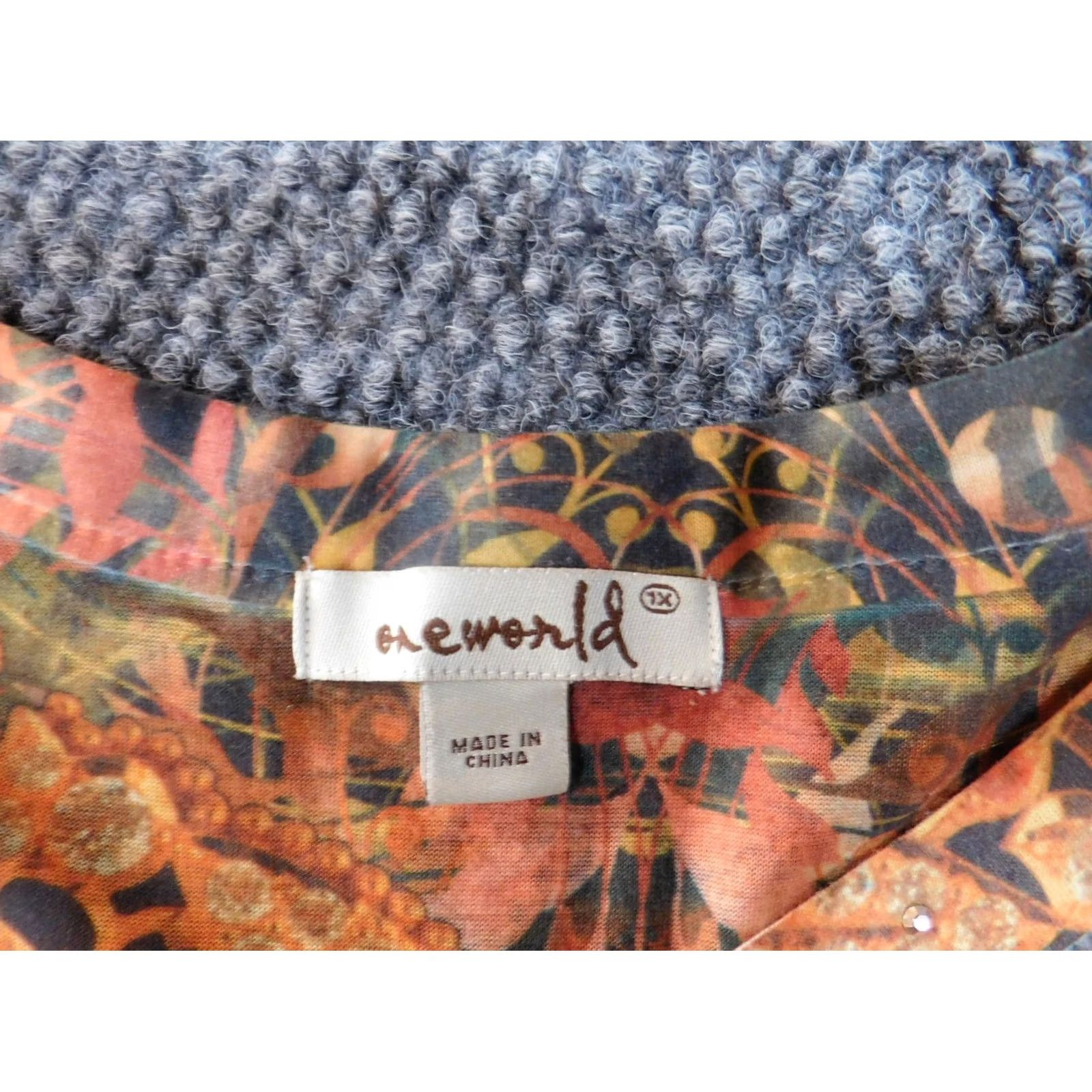 Vintage One World Blouse Sleeveless 1X Orange Geometric Crew Neck Polyester Knit Classic/Basic Womens Plus Size XL / US 12-14 / IT 48-50 - 5 Thumbnail