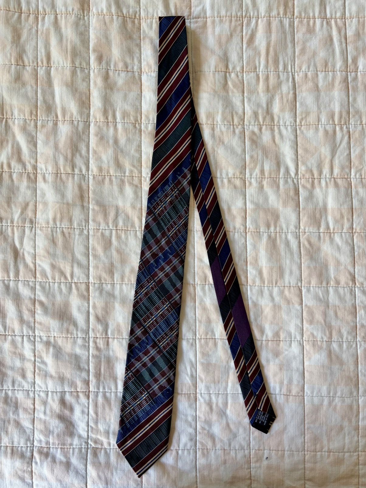 Dries Van Noten Dries Van Noten Silk Cotton Tie Italy Plaid Stripe Size ONE SIZE - 1 Thumbnail