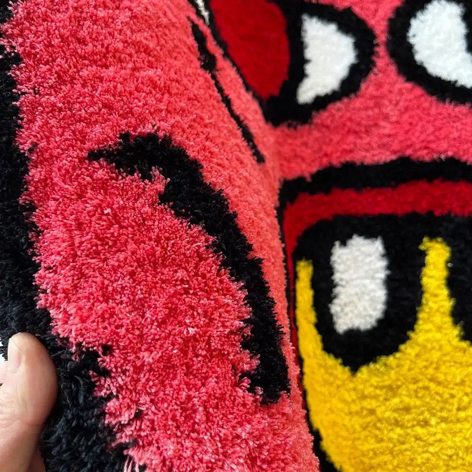 Designer × Japanese Brand Cherry Bomb Rug Pink Handmade Tufted Carpet 100x100cm Size ONE SIZE - 5 Thumbnail