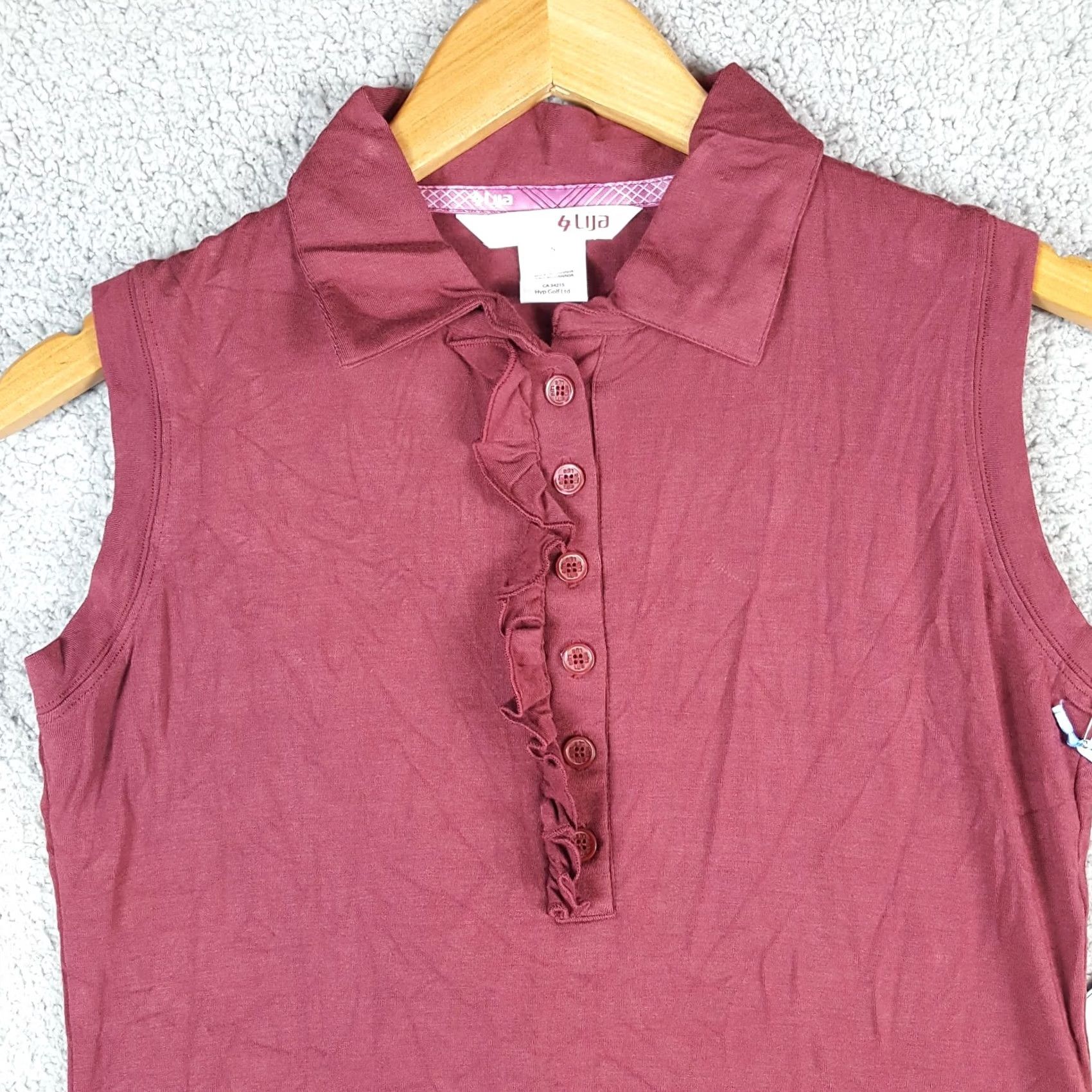 Vintage LIJA Polo Shirt Shirt Womens S Maroon Sleeveless Button Collar Tank Top Lightweight Casual Preppy 90s 00s Retro Y2K Black? Size S / US 4 / IT 40 - 2 Thumbnail