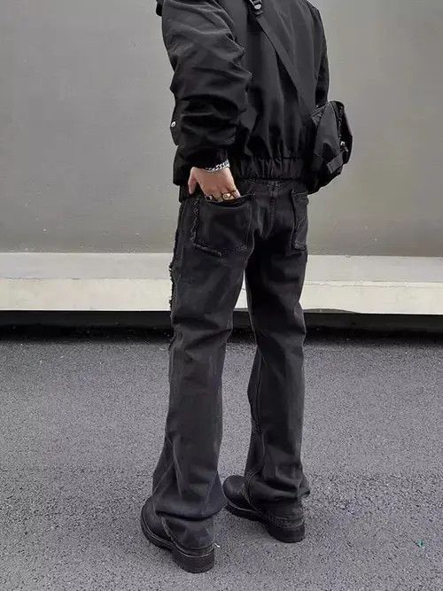 Japanese Brand × Jean Vintage raw edge patchwork washed black bootcut jeans Size US 32 / EU 48 - 2 Thumbnail
