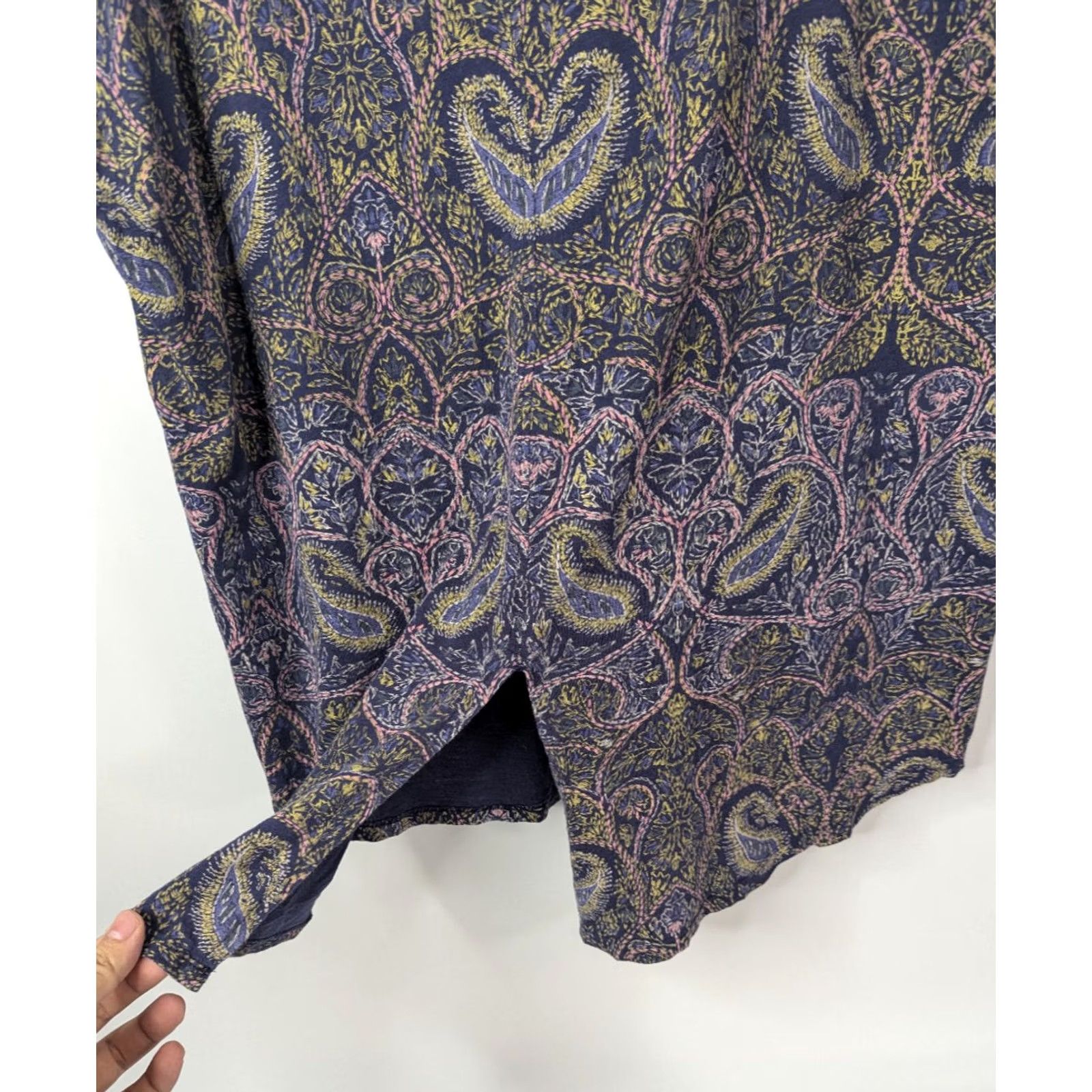 Lucky Brand Lucky Brand Shirt Womens 1X Blue Paisley Short Sleeve Tee Boho Casual Size XL / US 12-14 / IT 48-50 - 3 Thumbnail