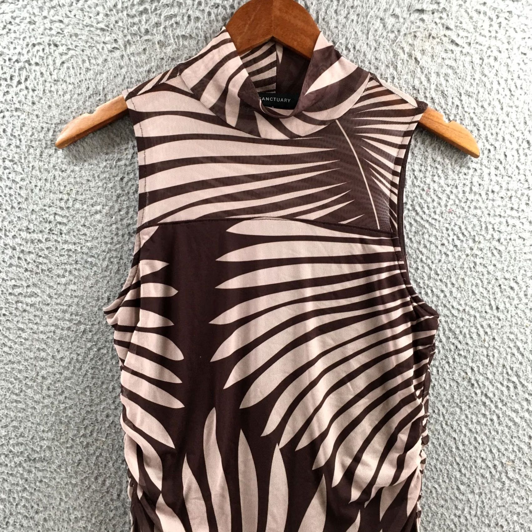 Sanctuary Sanctuary Midi Dress Womens S Brown Tan Palm Leaf Print Sleeveless Mock Neck Size S / US 4 / IT 40 - 2 Thumbnail
