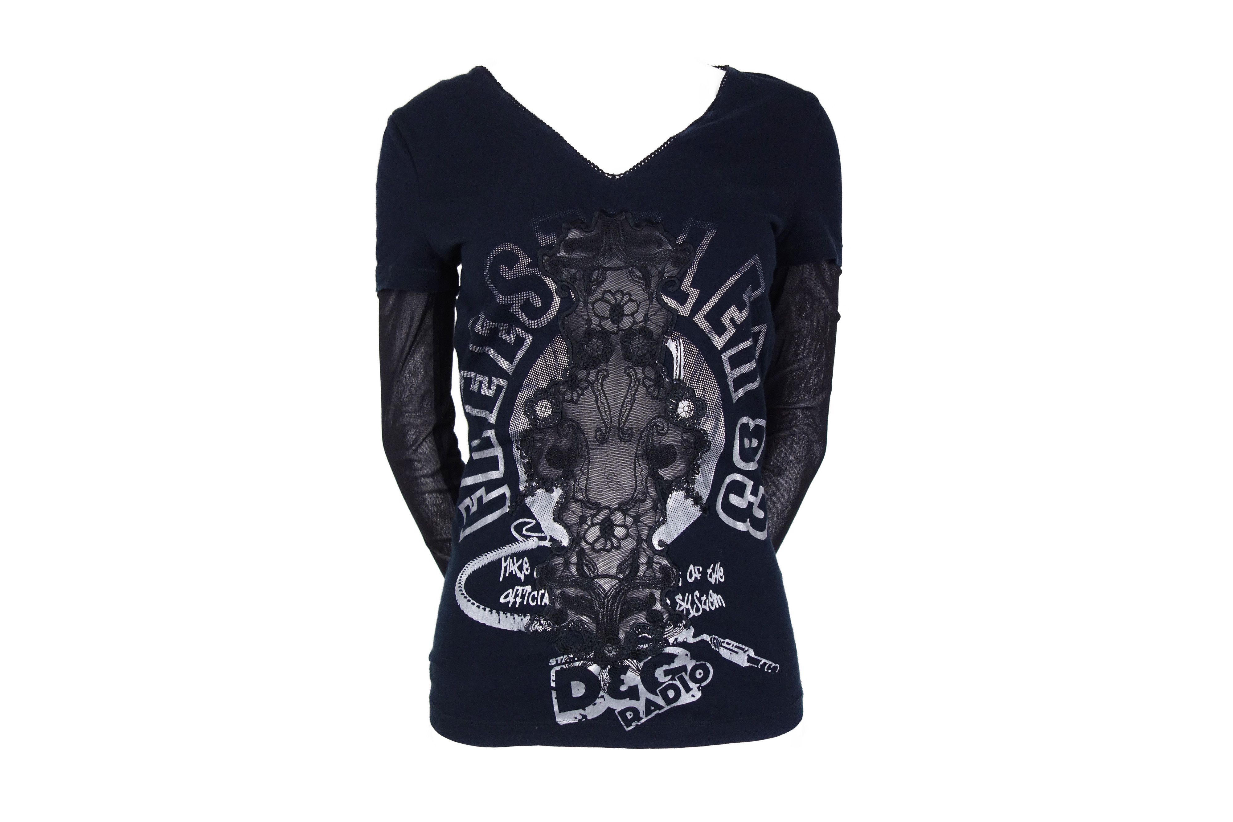 Dolce & Gabbana D&G Dolce and Gabbana T-shirt Top Mesh Lace Print Radio Size S / US 4 / IT 40 - 1 Thumbnail
