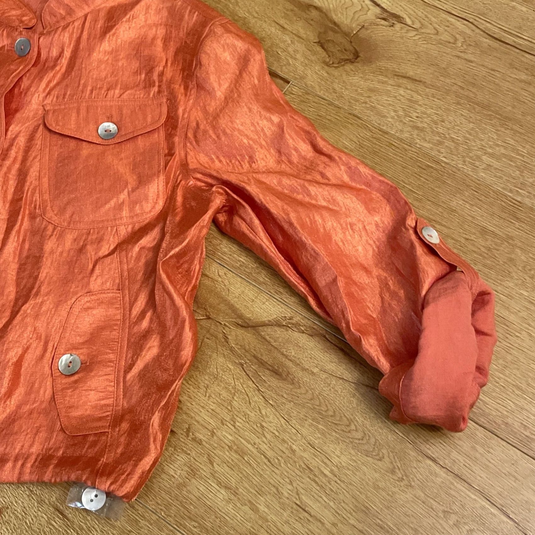 Vintage Linear Womens Sz PM Shiny Metallic Orange Convertible Sleeve Jacket Top Size M / US 6-8 / IT 42-44 - 5 Thumbnail