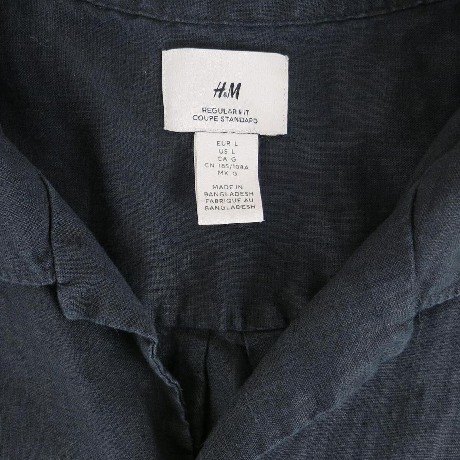 H&M H&M Regular Fit Black Short Sleeve Button-Up Shirt Size L Size US L / EU 52-54 / 3 - 3 Thumbnail