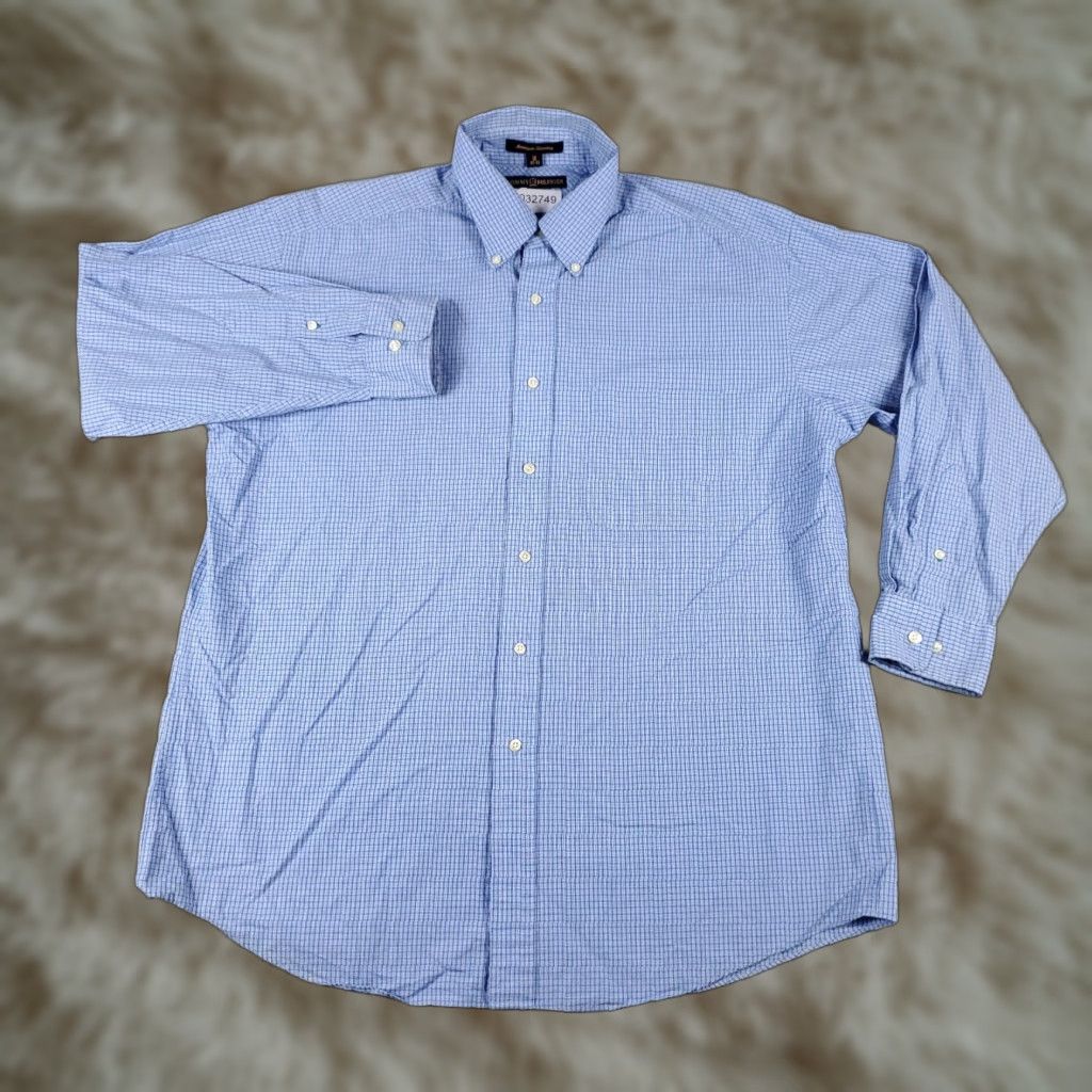 Tommy Hilfiger Tommy Hilfiger Dress Shirt Mens 16 Blue Check Button Up Long Sleeve Casual Size 42R - 1 Thumbnail
