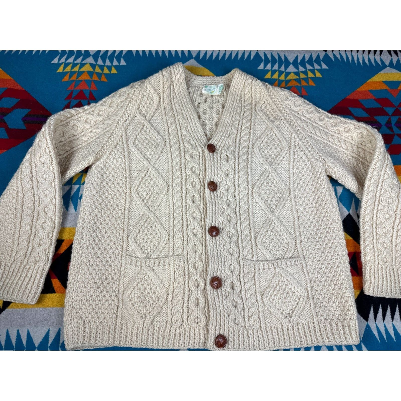 Vintage VINTAGE Carrais Irish Bainin Wool Fisherman Cardigan Sweater Cable Knit Ivory Mens Regular Long Sleeve Buttoned Knit Size US M / EU 48-50 / 2 - 2 Thumbnail