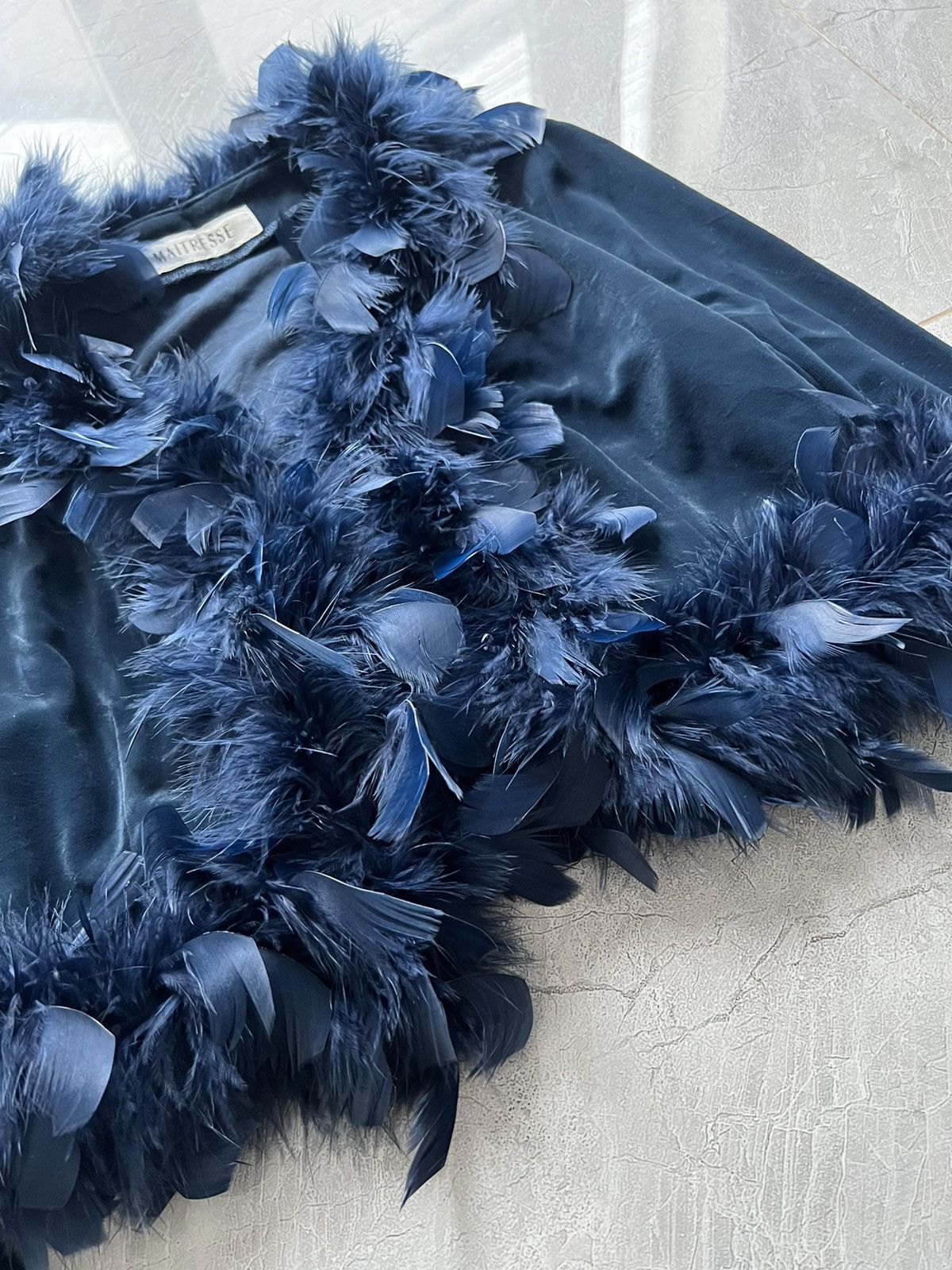 Miu Miu Blue velvet crop with feathers trim 🦚🦕 Size M / US 6-8 / IT 42-44 - 10 Thumbnail
