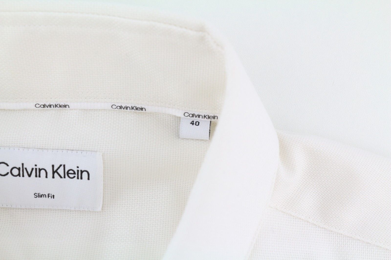 Calvin Klein STRUCTURE SLIM L Off White Cotton Button Shirt 84937 Size US L / EU 52-54 / 3 - 6 Thumbnail
