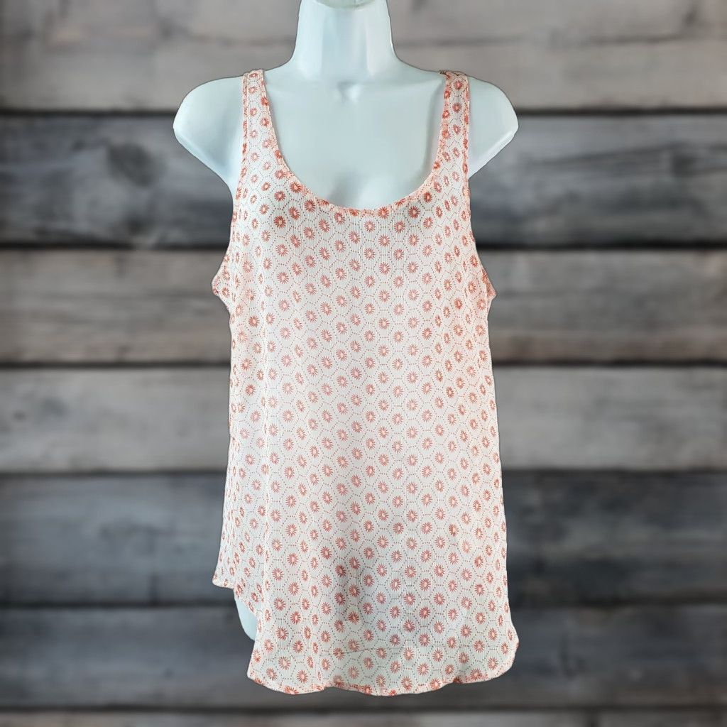 Old Navy VINTAGE Old Navy Womens Tank Top Sz Large Orange White Semi Sheer Scoop Neck Size L / US 10 / IT 46 - 1 Thumbnail