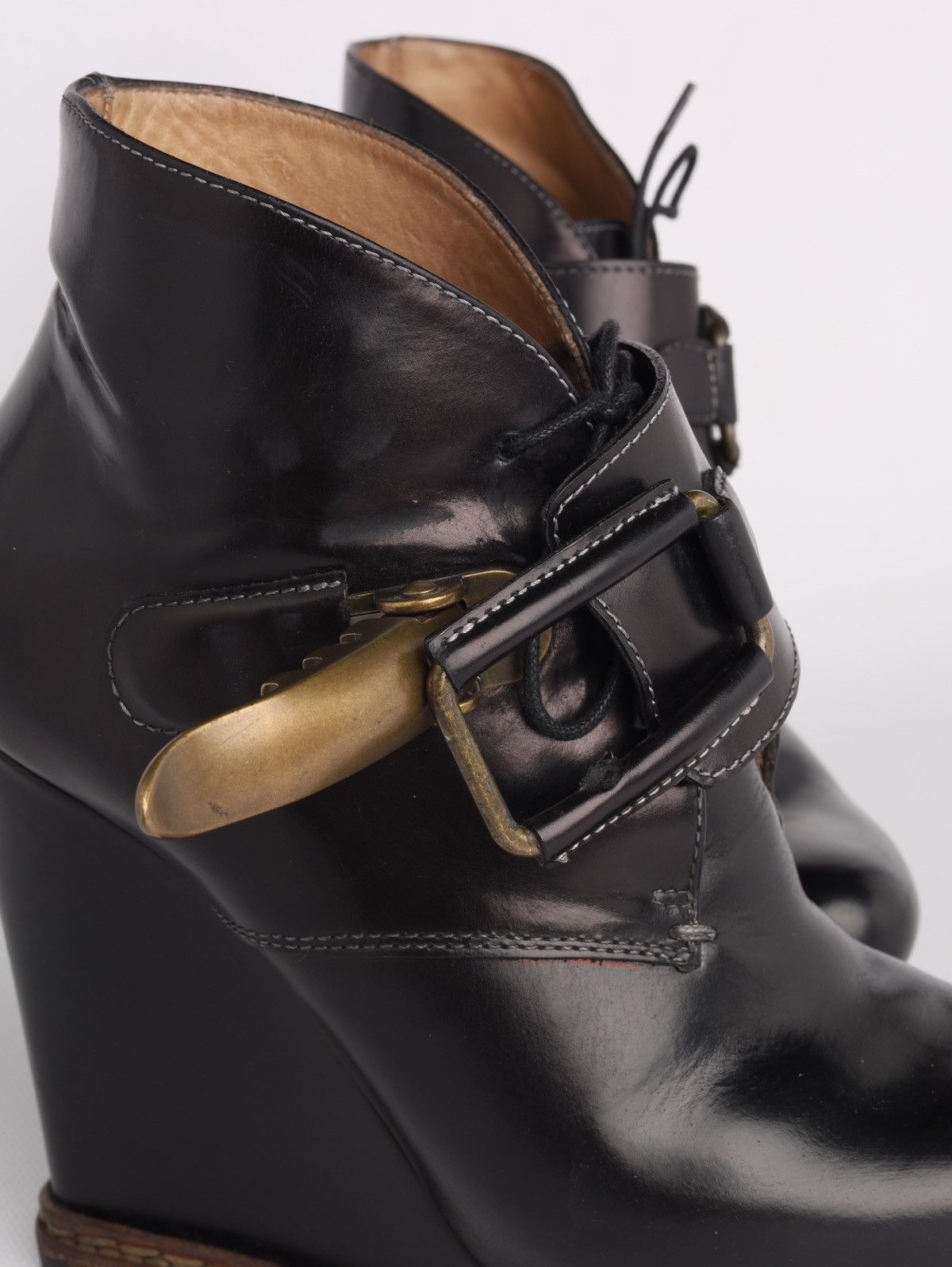 Jil Sander Jil Sander Leather Black Hi Heel Boots Platform Wedge Buckle Size US 6 / IT 36 - 16 Thumbnail