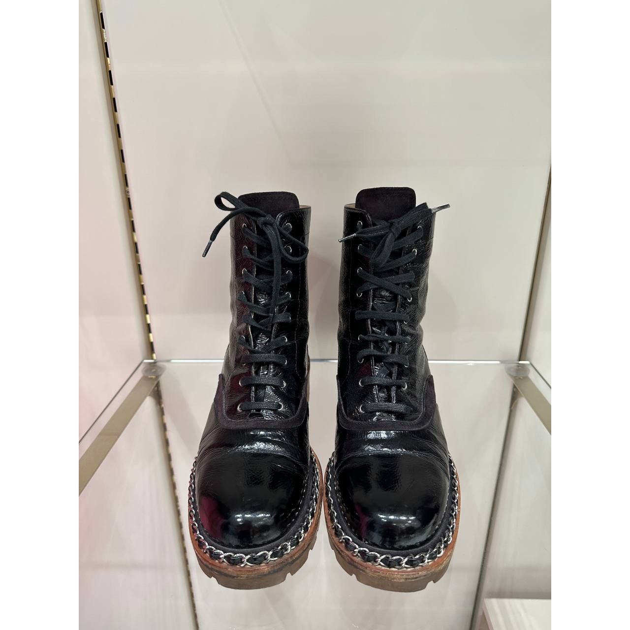 Chanel Chanel 2015 Brown Patent Leather Ankle Combat Boots Sz.38 Size US 7 / IT 37 - 2 Thumbnail