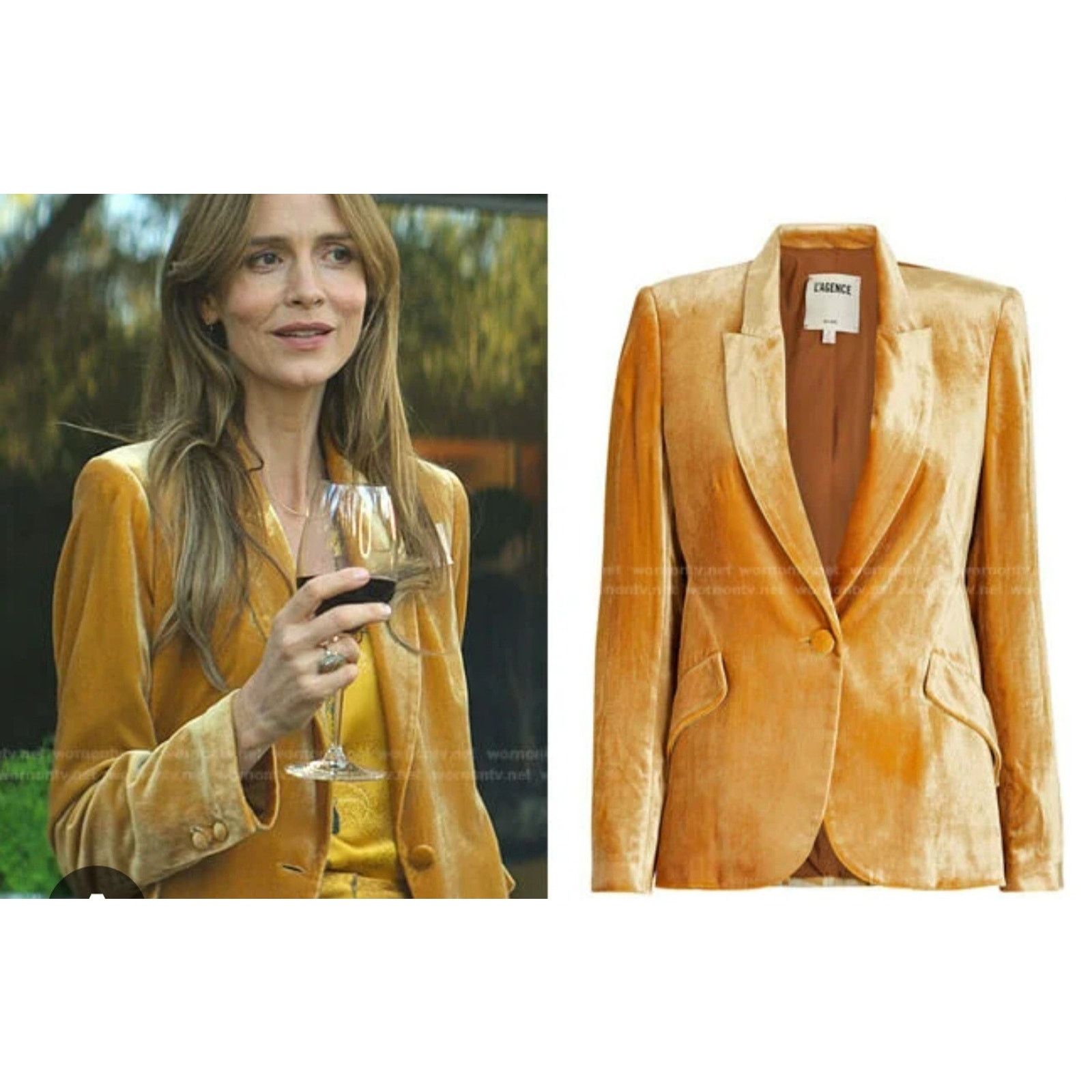 L'AGENCE L'AGENCE Chamberlain Velvet Blazer Gold Yellow Chartreuse Size M / US 6-8 / IT 42-44 - 1 Thumbnail