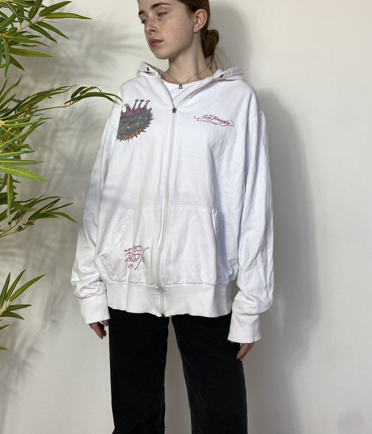 Ed Hardy VINTAGE ED HARDY PUG LOGO 2000s ZIP UP HOODIE Size L / US 10 / IT 46 - 3 Thumbnail