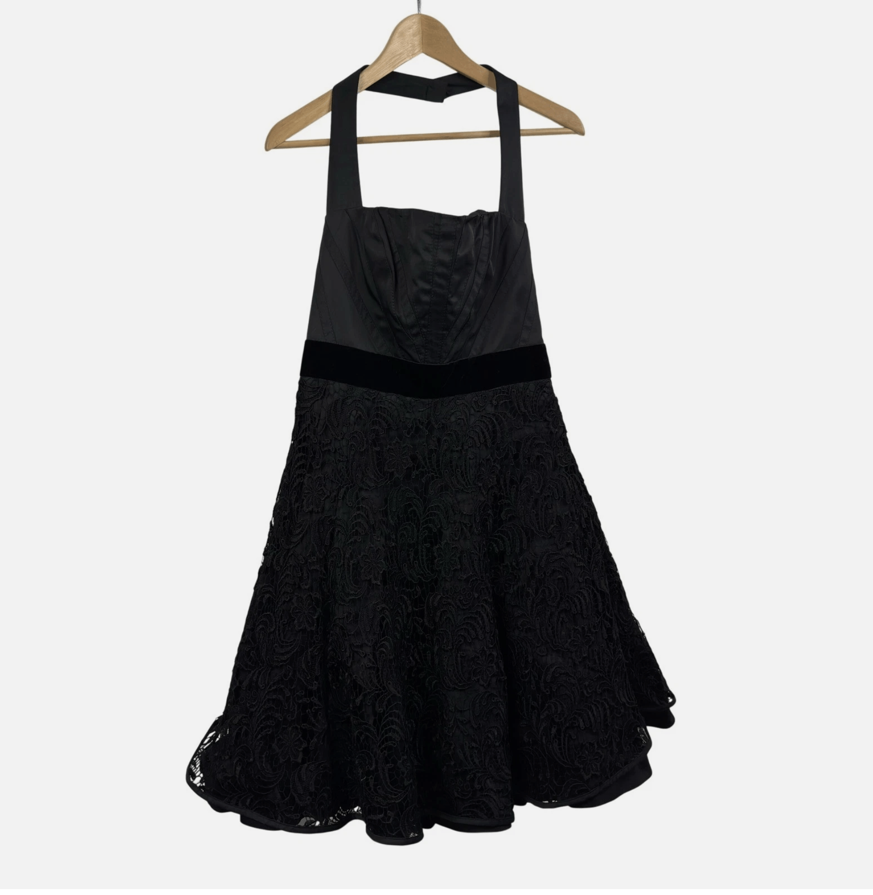 Karen Millen Karen Millen Black Halter Lace Fit Flare Party Dress NWT Size M / US 6-8 / IT 42-44 - 3 Thumbnail