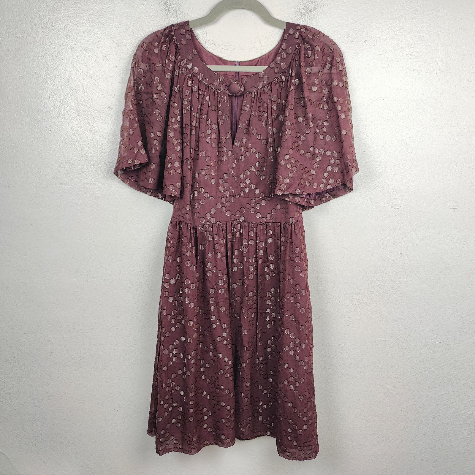 Trina Turk Trina Turk Flutter Silk Dress Womens 0 Burgundy Keyhole Size XS / US 0-2 / IT 36-38 - 1 Thumbnail