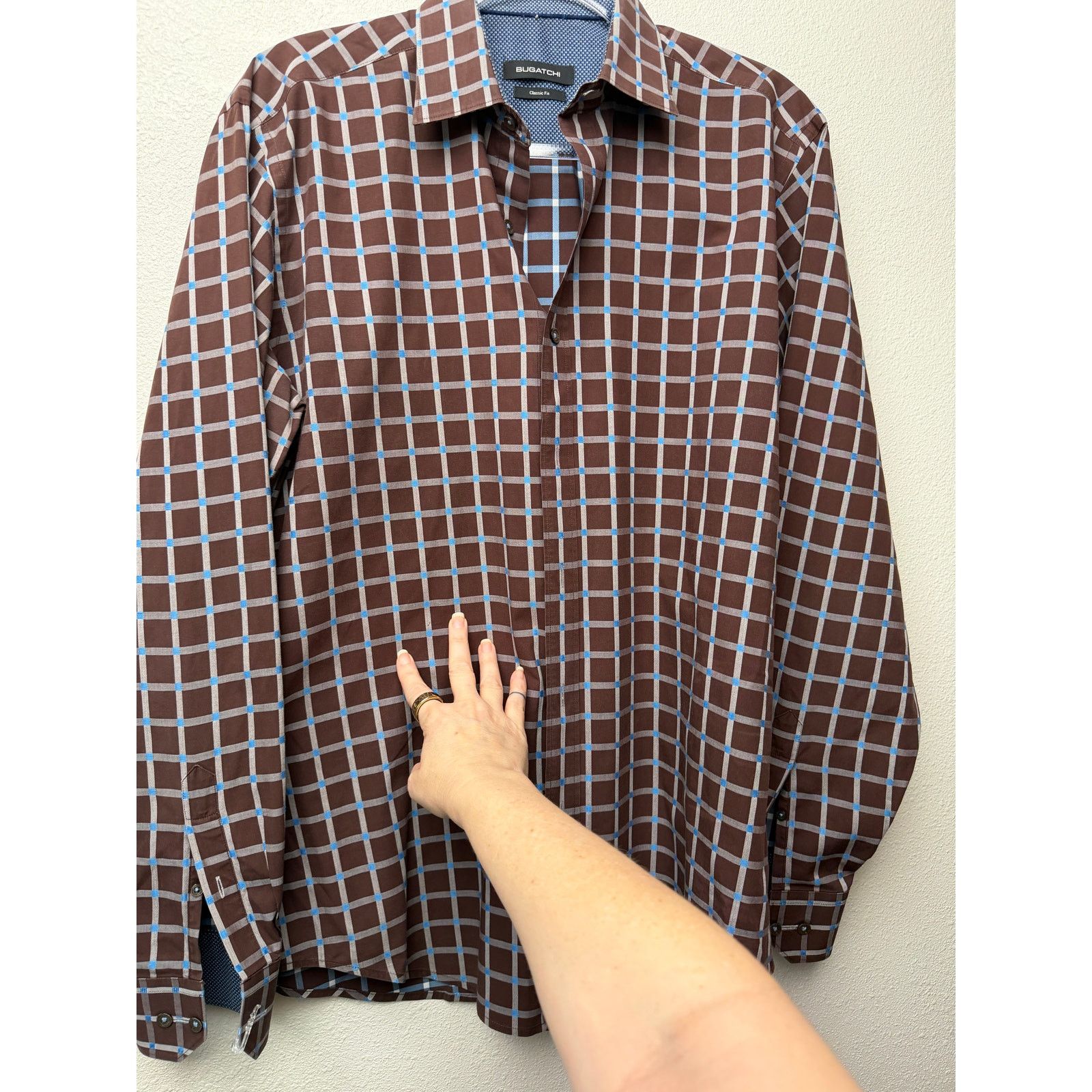 BUGATCHI Bugatchi Plaid Button Front Long Sleeve Shirt L Blue Brown Size US L / EU 52-54 / 3 - 5 Thumbnail