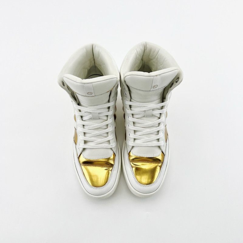 Gucci Gucci High-Top Fashion Sneakers in White and Gold Size US 5.5 / EU 38 - 2 Thumbnail