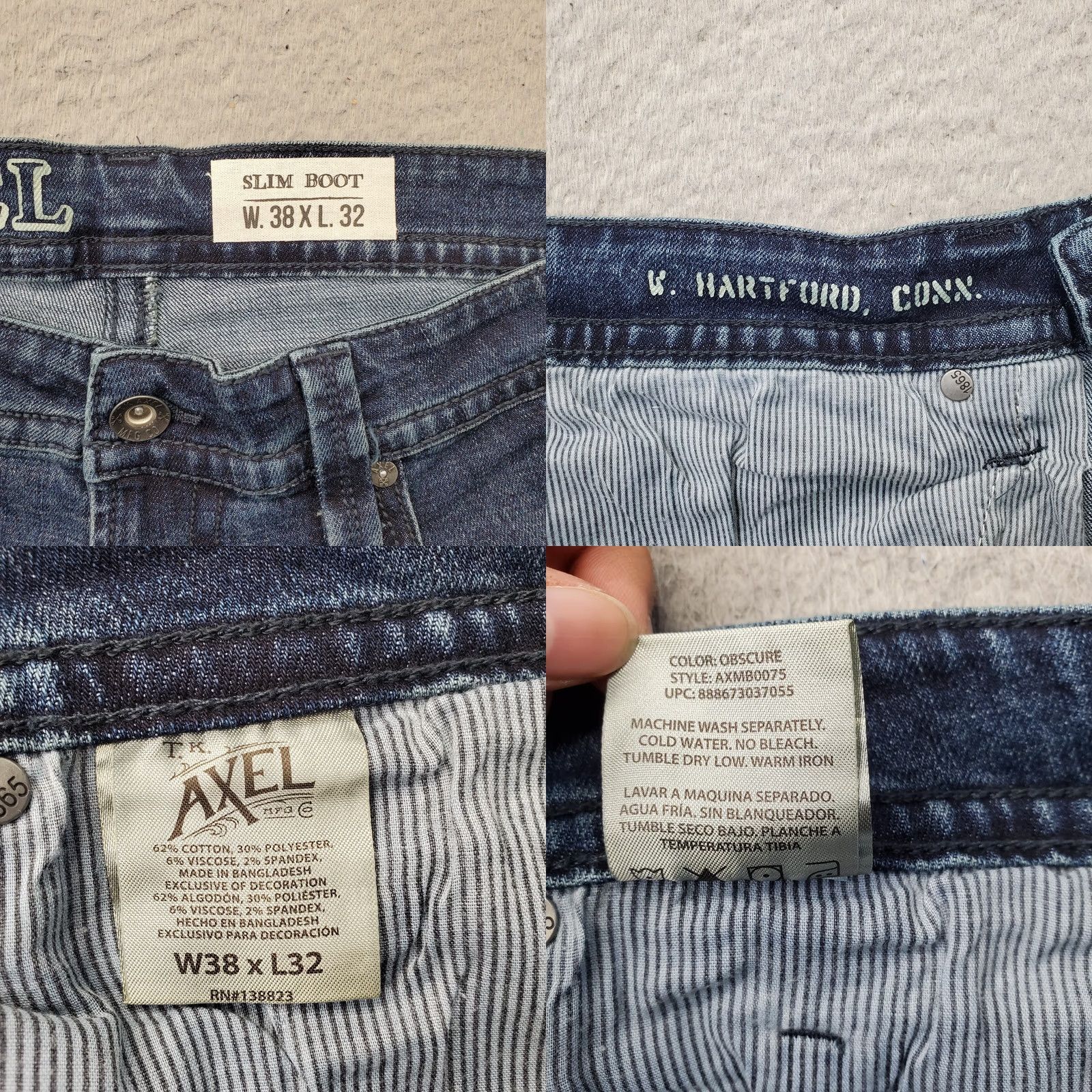 Denime Axel Slim Bootcut Jeans Mens 38x32 Blue Denim Stretch Dark Wash Stitch Size US 38 / EU 54 - 8 Thumbnail