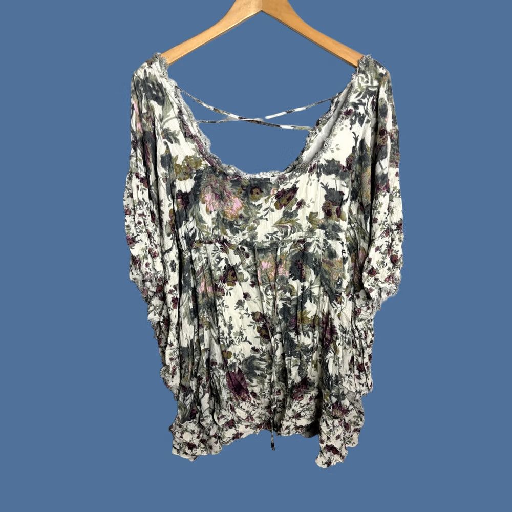 Free People Free People Sweater Womens Large Ivory Floral Boho Slouchy Peasant Tunic Pullover Top Size L / US 10 / IT 46 - 1 Thumbnail