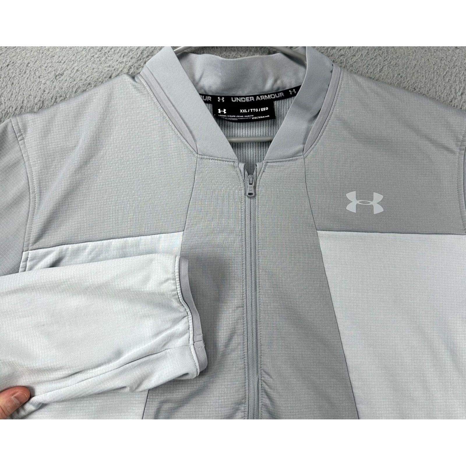 Under Armour Under Armour Jacket Mens 2XL ColdGear Colorblock Half Zip Pullover Gray/White Long Sleeve Athletic Sportswear Size US XXL / EU 58 / 5 - 2 Thumbnail