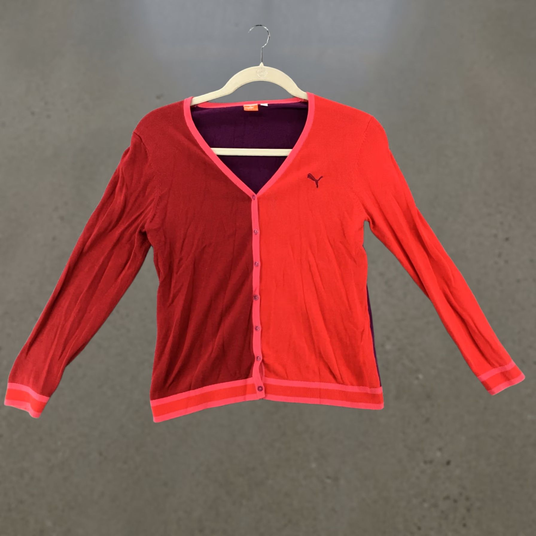 Puma PUMA Cardigan Sweater Womens Large Red Multicolor Button Up Long Sleeve Knit Cardigan Fall Winter Spring Summer Casual V-Neck Size L / US 10 / IT 46 - 1 Thumbnail