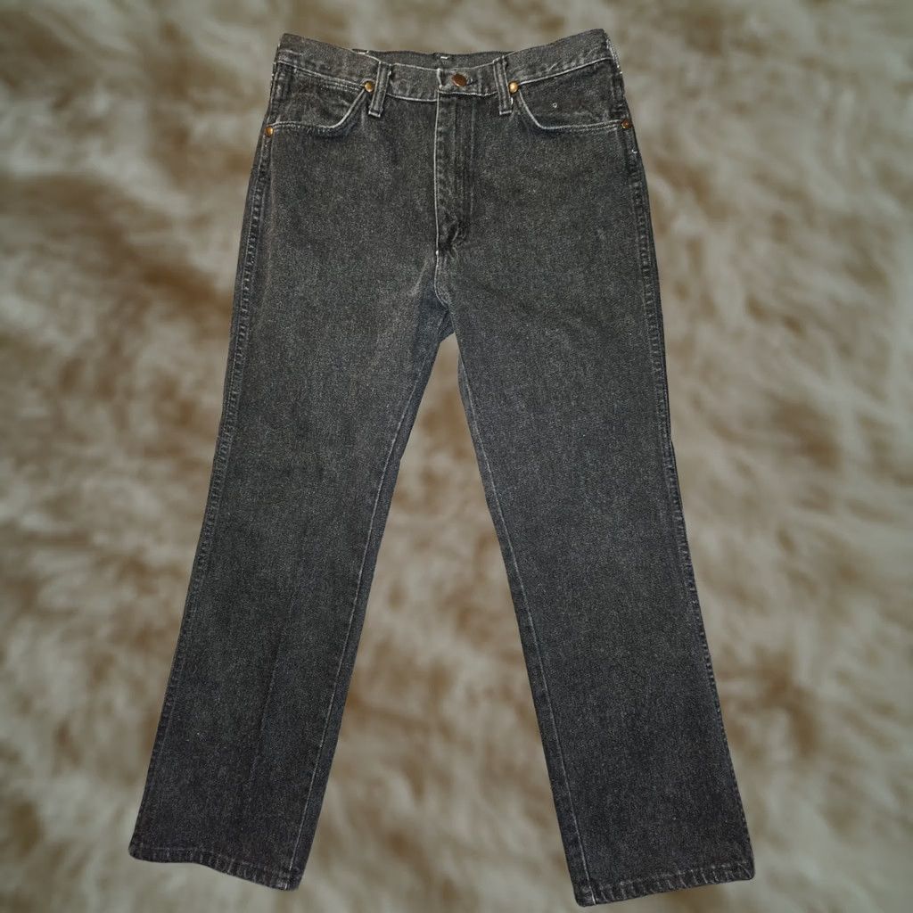 Wrangler VINTAGE Wrangler Jeans Straight Leg Mens 33x30 Black Denim Western Bowboy 90s USA Leather Logo Pockets Size US 33 - 1 Thumbnail