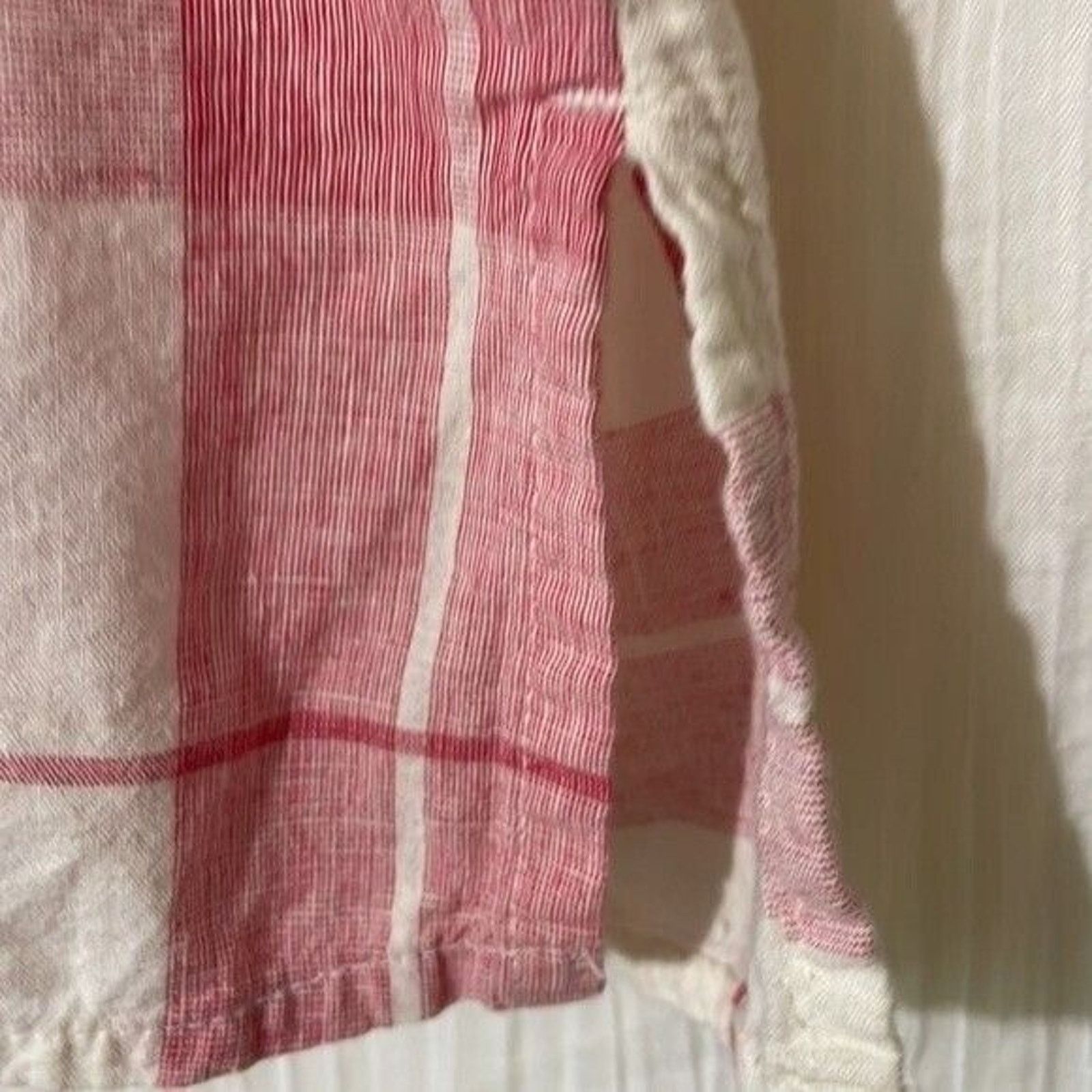Gap Gap Womens Popover Top Pink White Plaid Linen Blend Size XS Size XS / US 0-2 / IT 36-38 - 6 Thumbnail