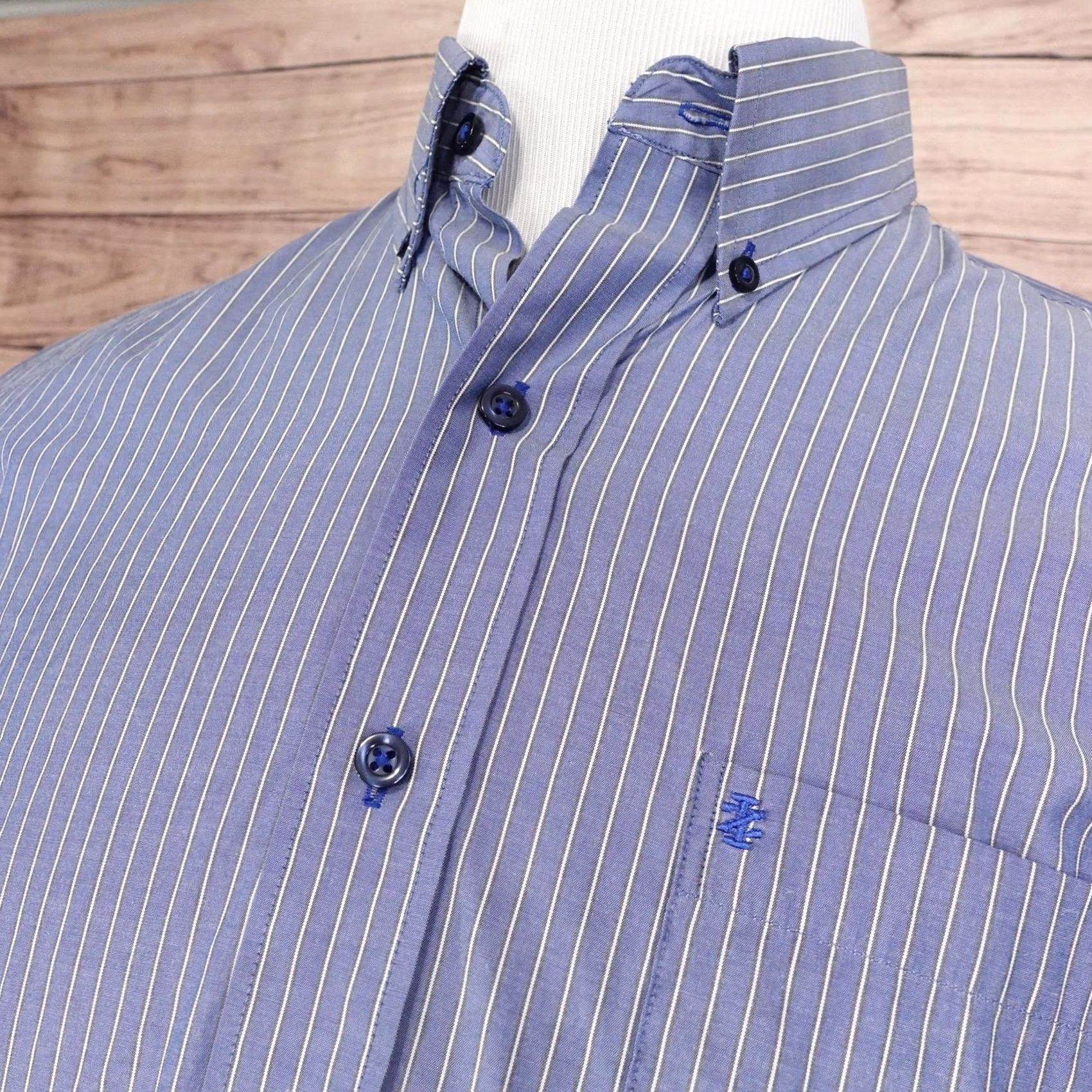 Izod IZOD Shirt Mens M Blue Striped Long Sleeve Button Regular Fit Casual Size US M / EU 48-50 / 2 - 2 Thumbnail