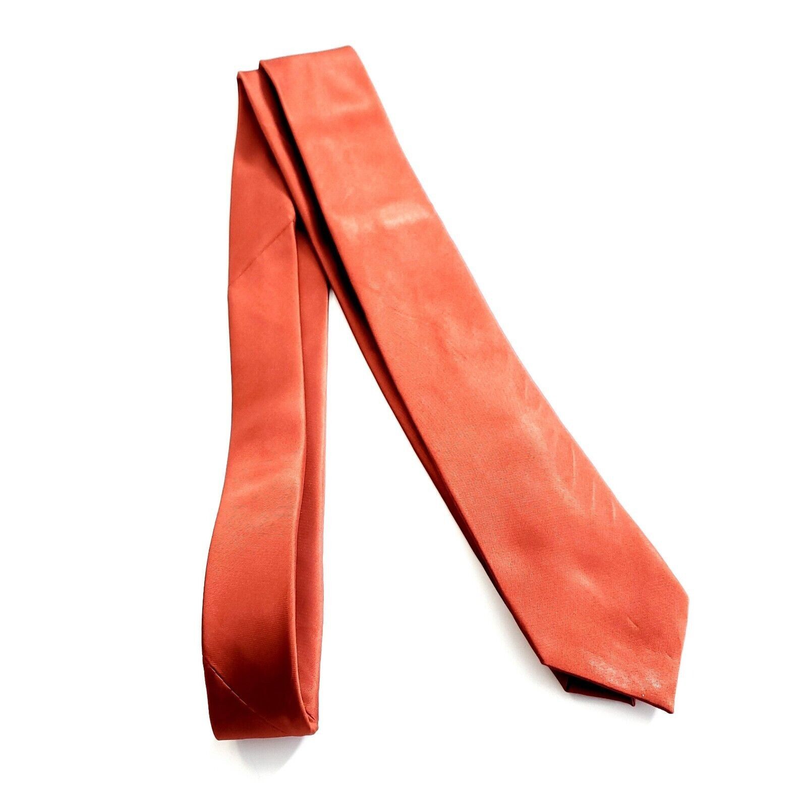 Designer Brand Q Microfiber Orange Solid Skinny Long Silk Tie Size ONE SIZE - 7 Thumbnail