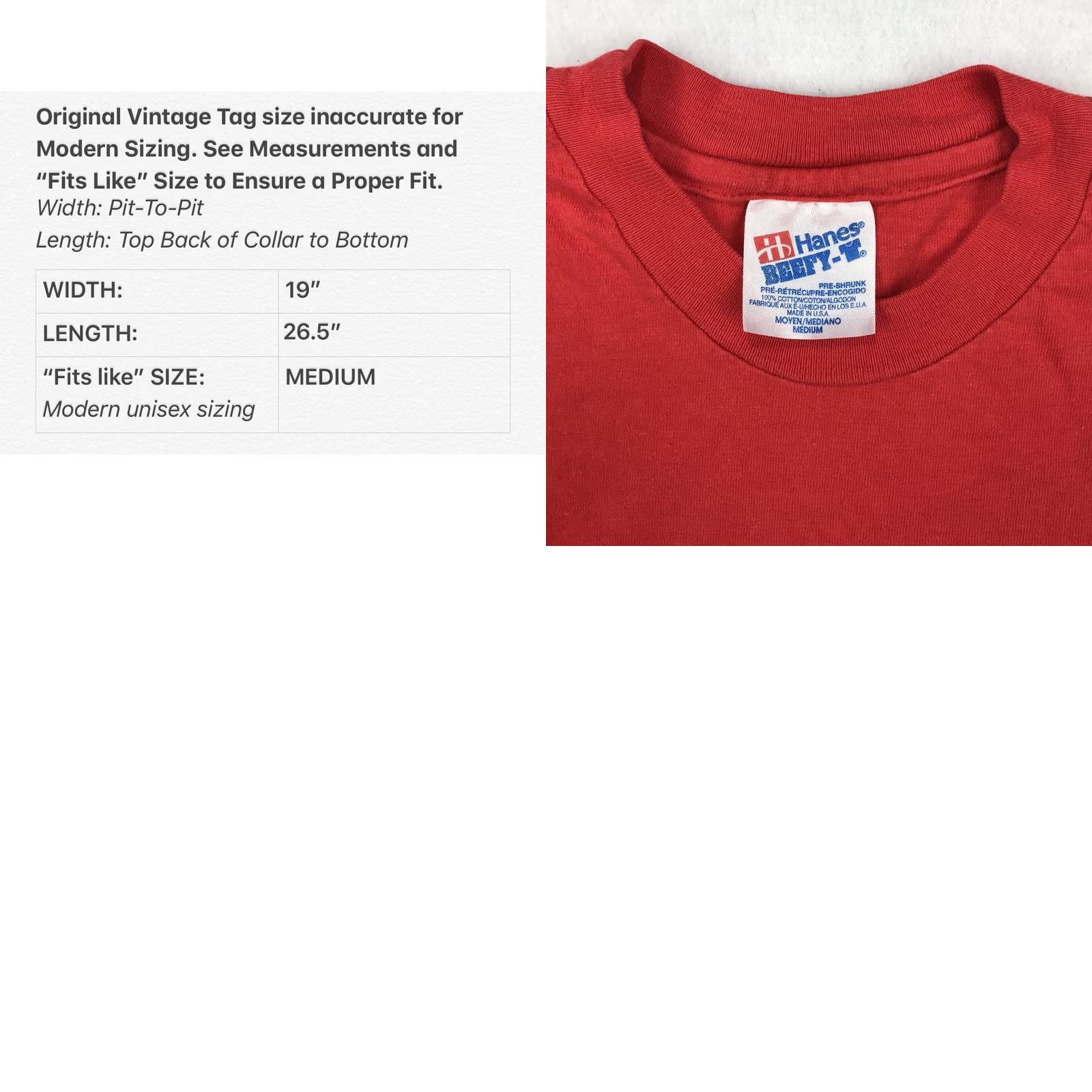 Hanes VINTAGE Hanes Beefy-T T-Shirt MEDIUM Red Men 80s Crew Neck Short Sleeve Cotton Solid 1980s Mens Size US M / EU 48-50 / 2 - 8 Thumbnail