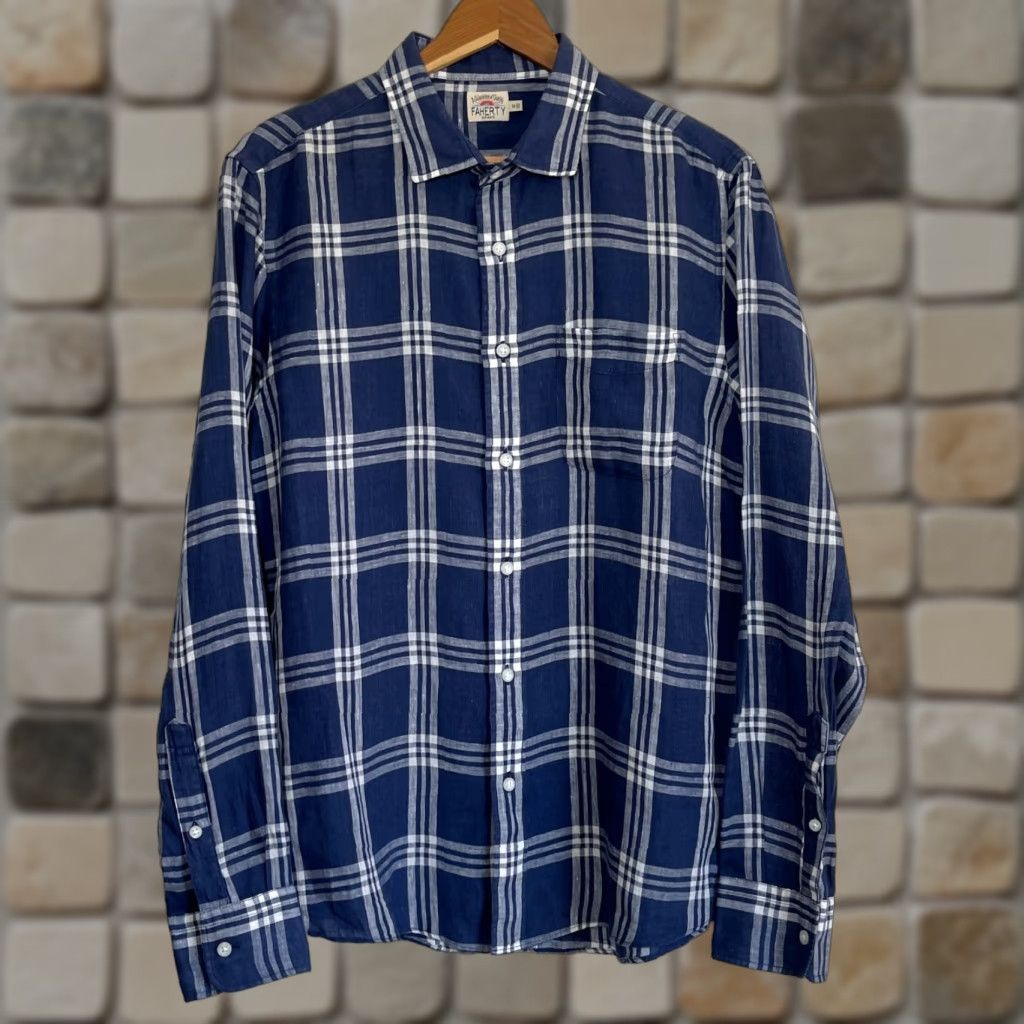 Faherty Faherty Men’s Button-Up Linen Shirt Plaid Blue M Adult Button-Up Long Sleeve Casual Regular Fit Shirts Mens Size US M / EU 48-50 / 2 - 1 Thumbnail