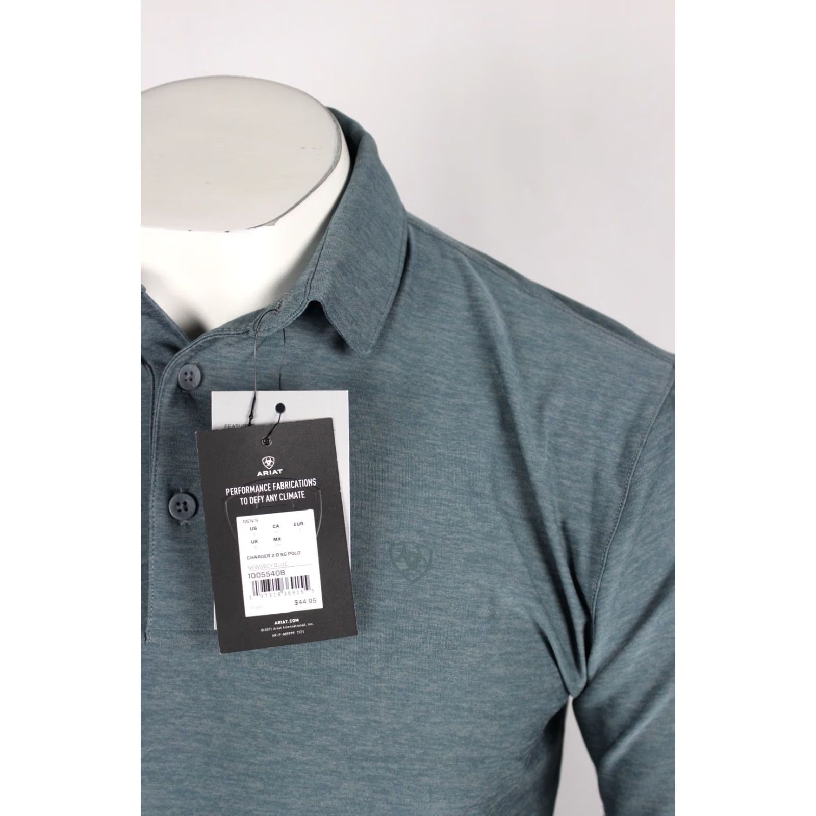 Ariat Ariat Polo Shirt S Small Newsboy Blue 10055408 - Men's Charger 2.0 Short Sleeve Shirt, Solid, Western, Golf, Moisture Wicking, Quick Dry Size US S / EU 44-46 / 1 - 3 Thumbnail