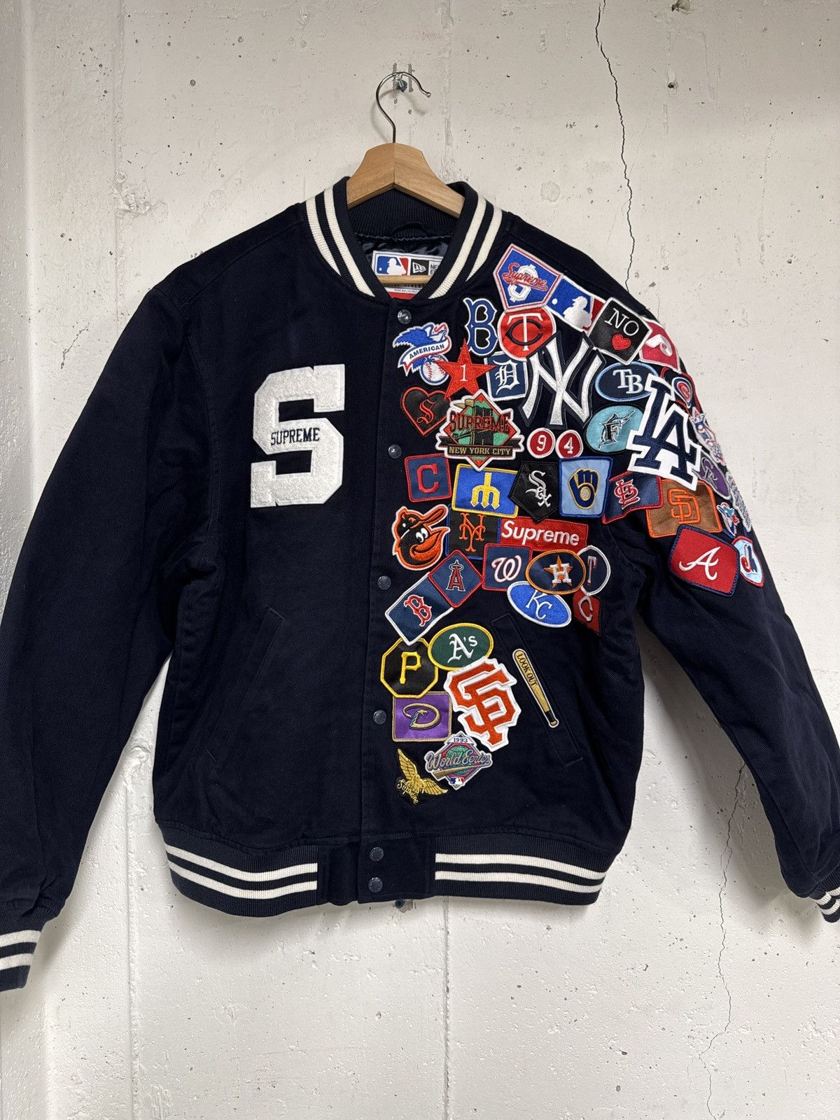 MLB × Supreme Supreme New Era MLB Varsity Jacket Navy | Grailed