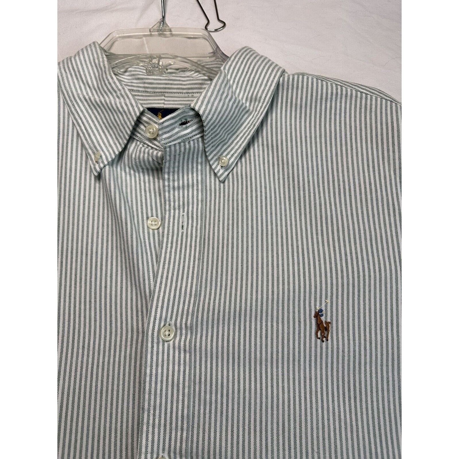 Ralph Lauren Ralph Lauren Custom Fit, XL Shirt Green White Striped/Pony Size US XL / EU 56 / 4 - 3 Thumbnail