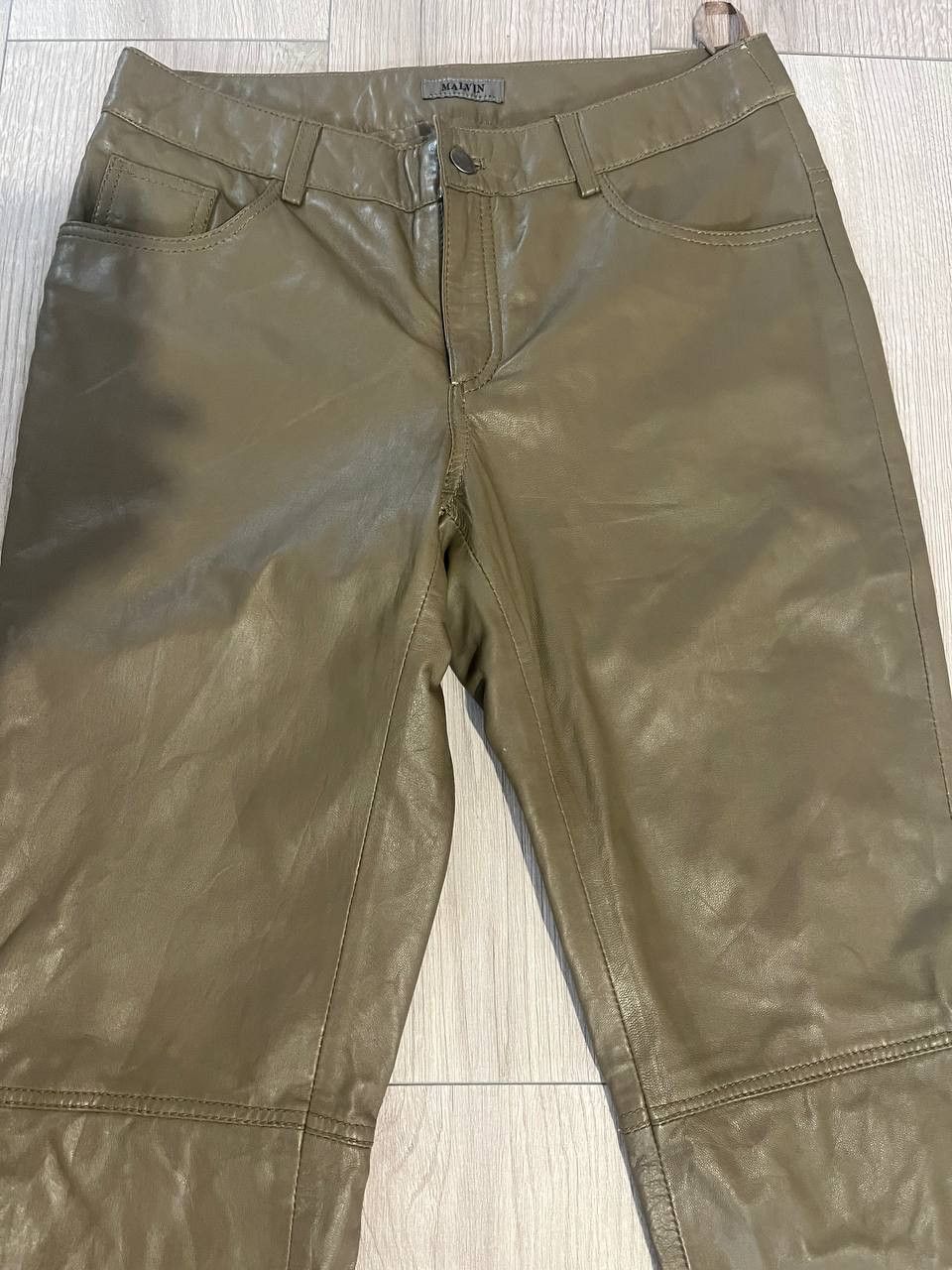 Designer × Leather Malvin Hamburg Germany Womens Olive Leather Pants Size 27" / US 4 / IT 40 - 10 Thumbnail